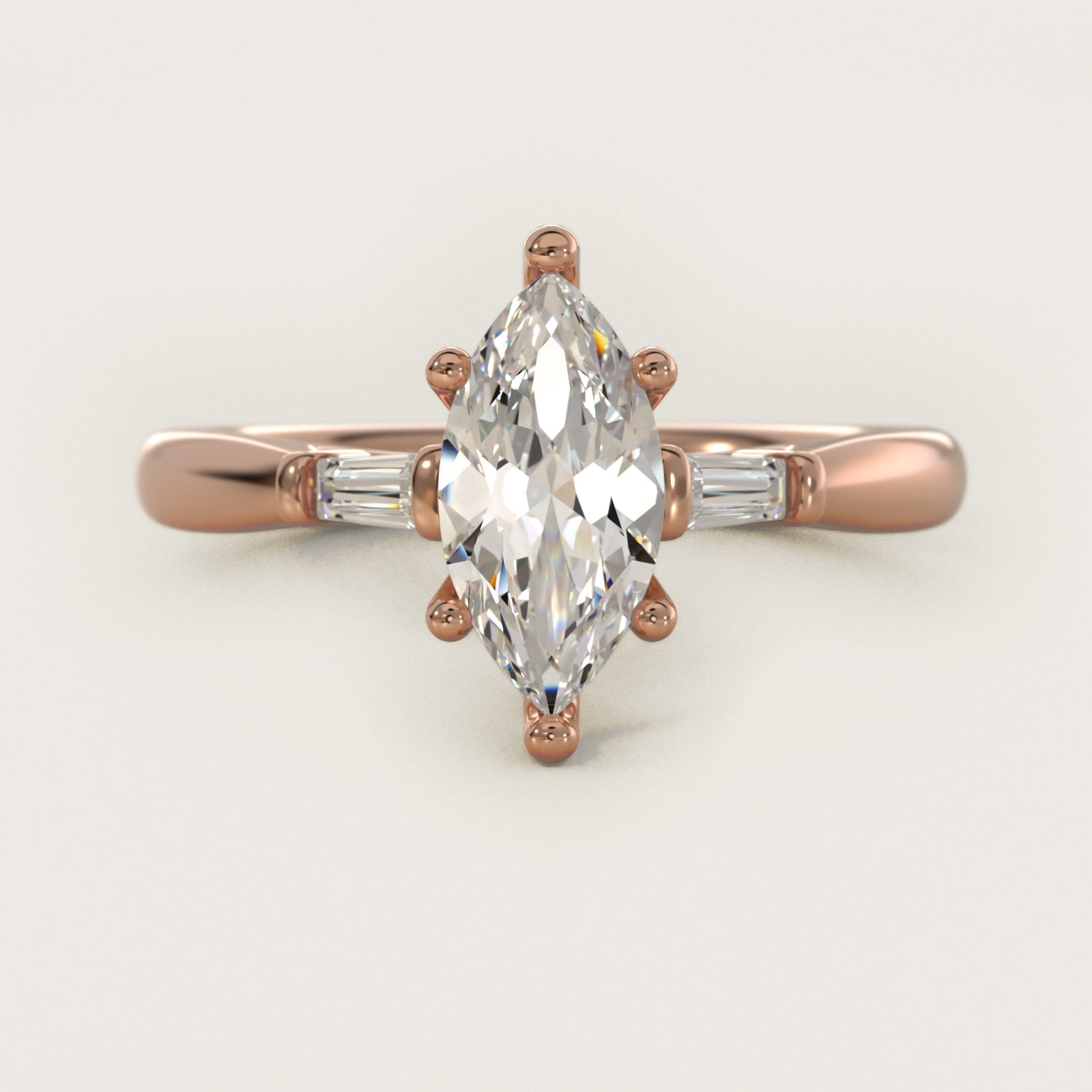 Tapered Baguette Diamond Engagement Ring in 18k Rose Gold (1/6 ct. tw.) - Marquise Center
