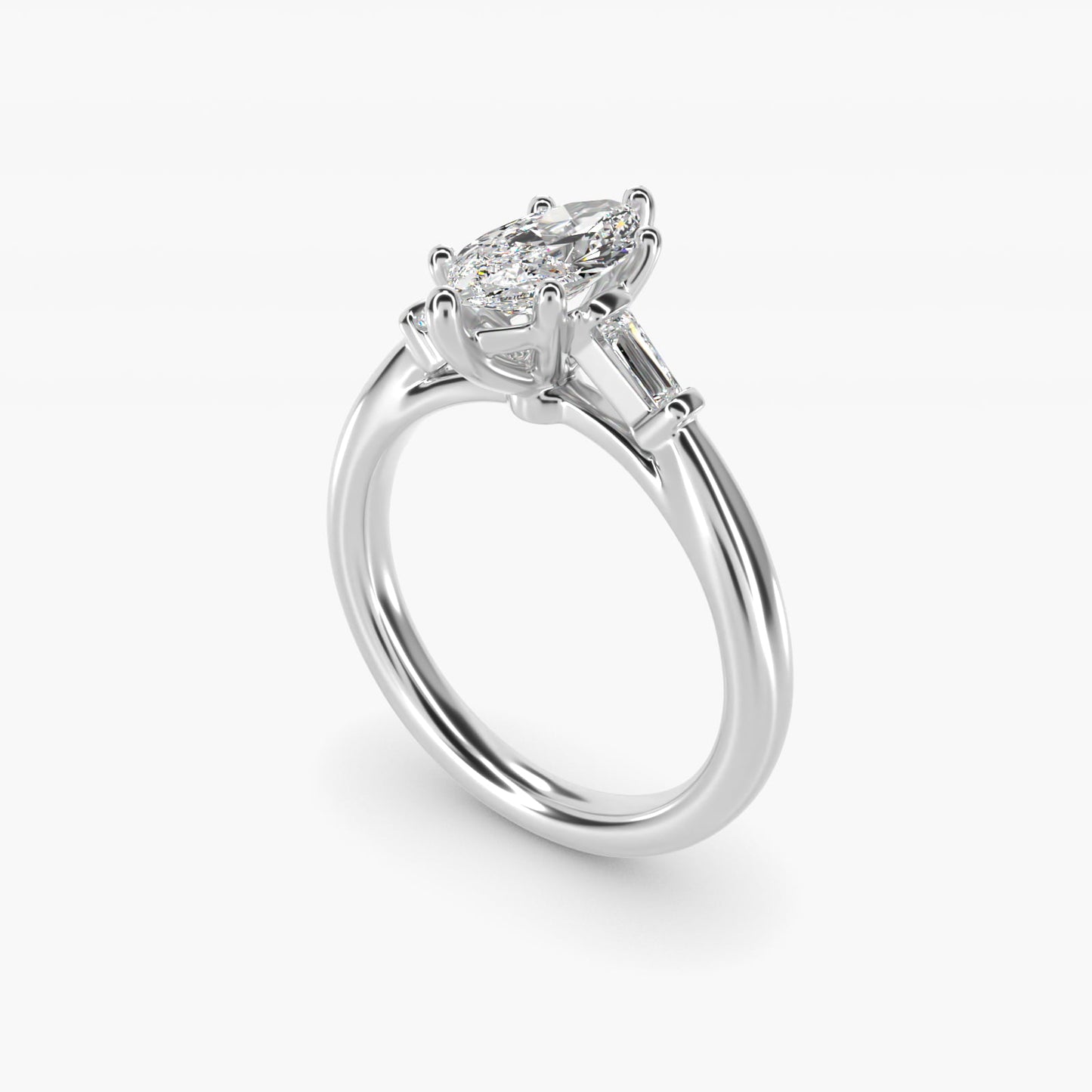Tapered Baguette Diamond Engagement Ring in 14k White Gold (1/6 ct. tw.) - Marquise Center