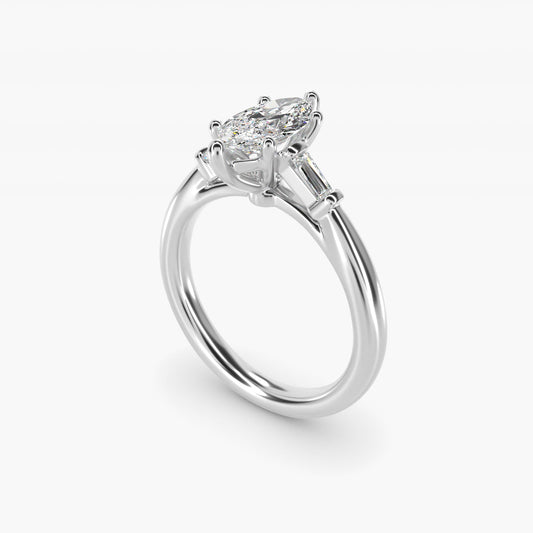 Tapered Baguette Diamond Engagement Ring in 14k White Gold (1/6 ct. tw.) - Marquise Center