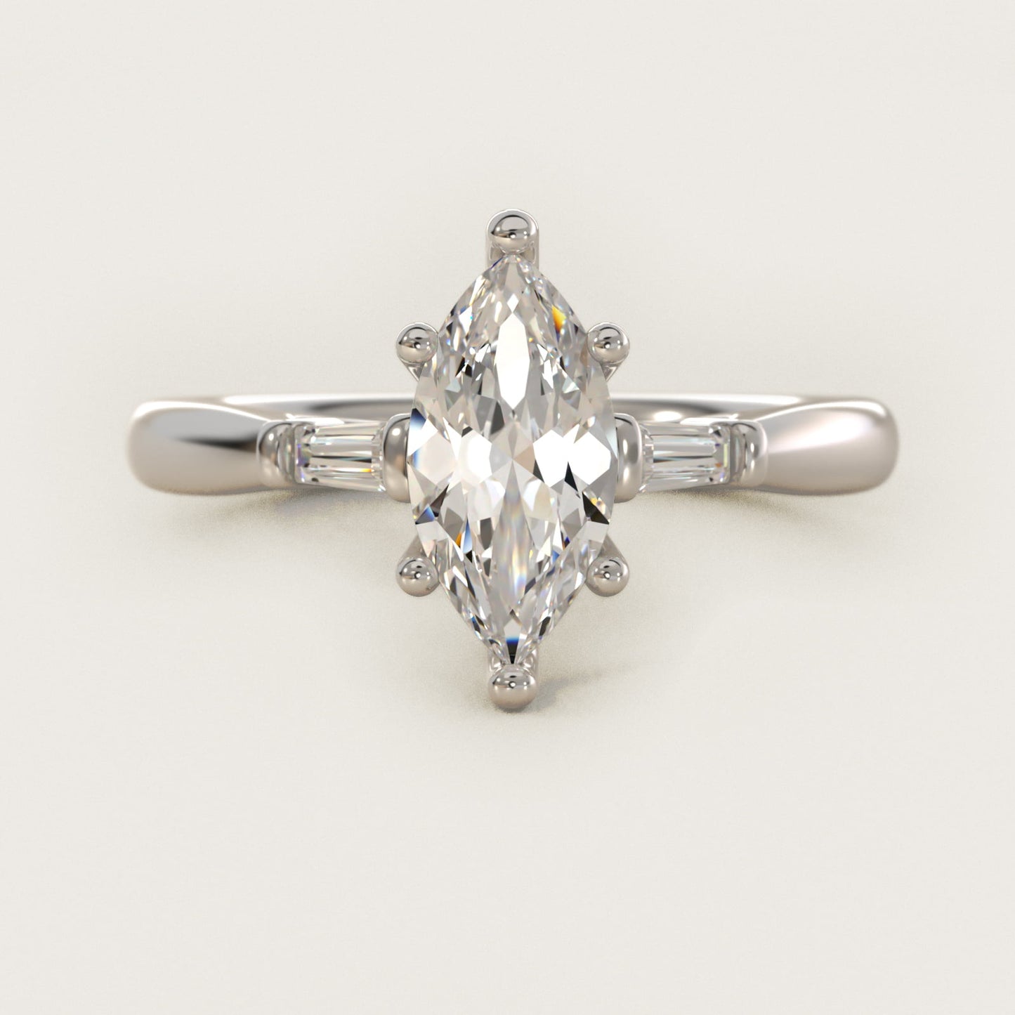 Tapered Baguette Diamond Engagement Ring in 14k White Gold (1/6 ct. tw.) - Marquise Center