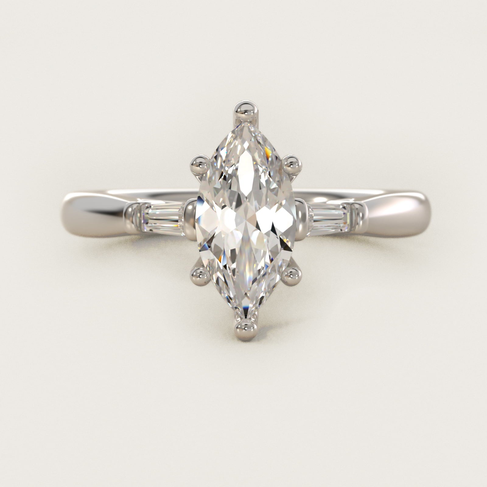 Tapered Baguette Diamond Engagement Ring in 14k White Gold (1/6 ct. tw.) - Marquise Center