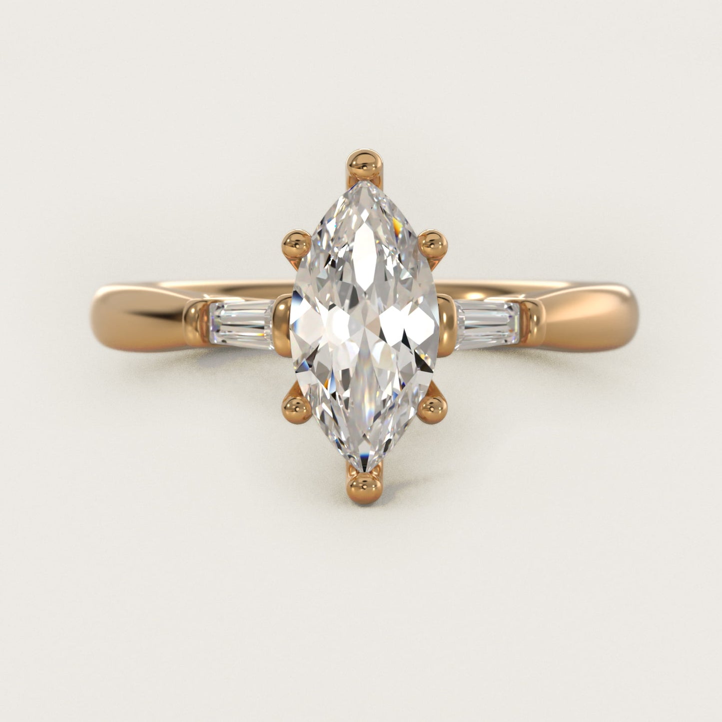 Tapered Baguette Diamond Engagement Ring in 14k Yellow Gold (1/6 ct. tw.) - Marquise Center