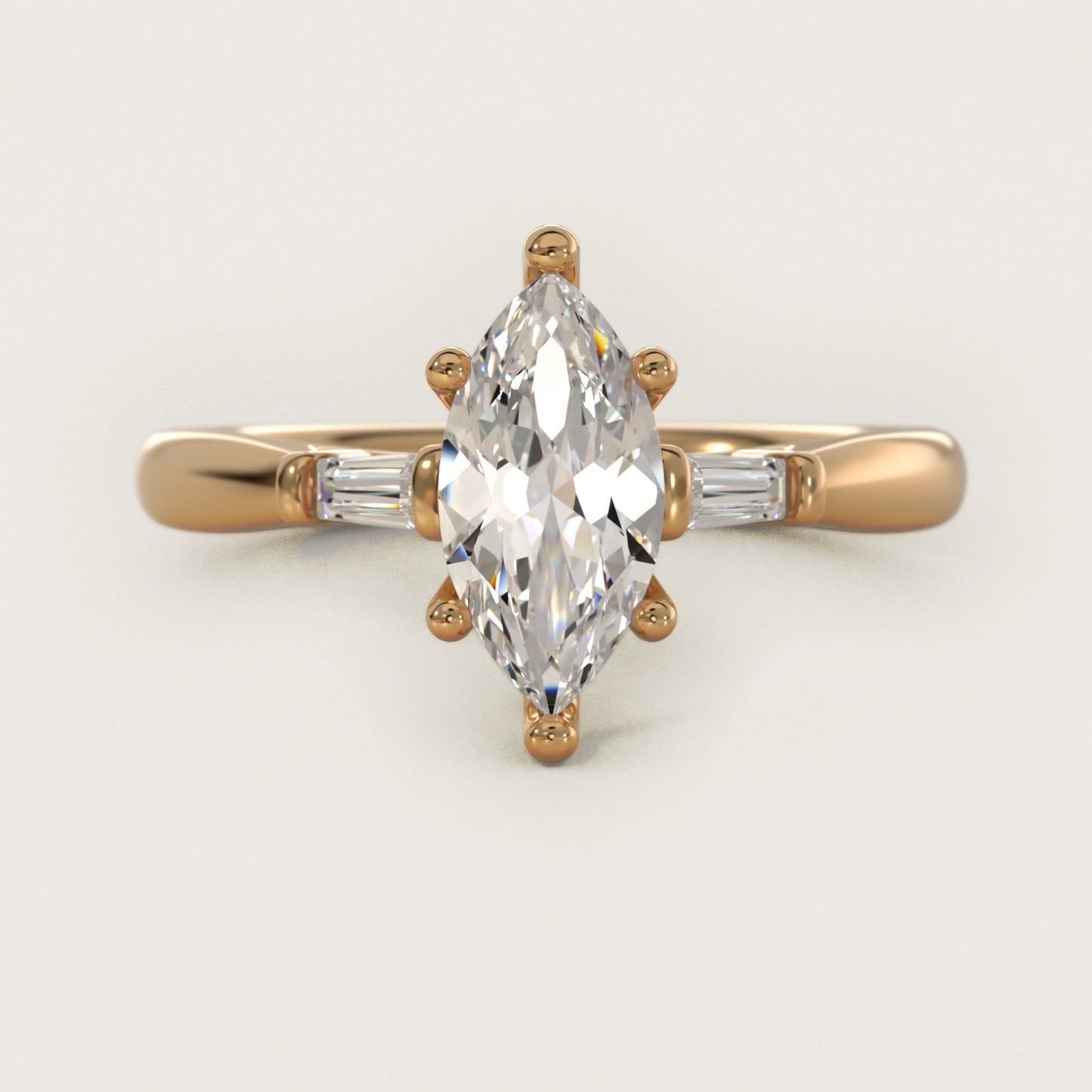 Tapered Baguette Diamond Engagement Ring in 18k Yellow Gold (1/6 ct. tw.) - Marquise Center