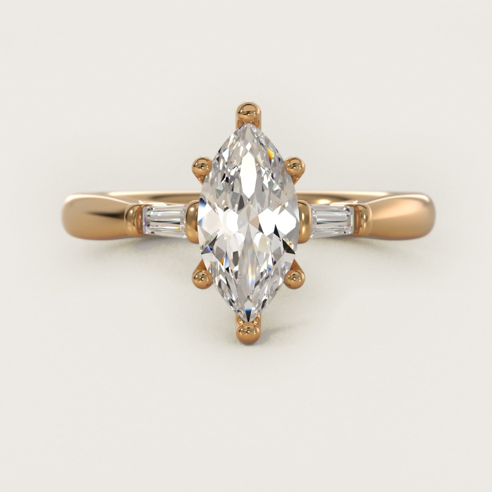 Tapered Baguette Diamond Engagement Ring in 18k Yellow Gold (1/6 ct. tw.) - Marquise Center