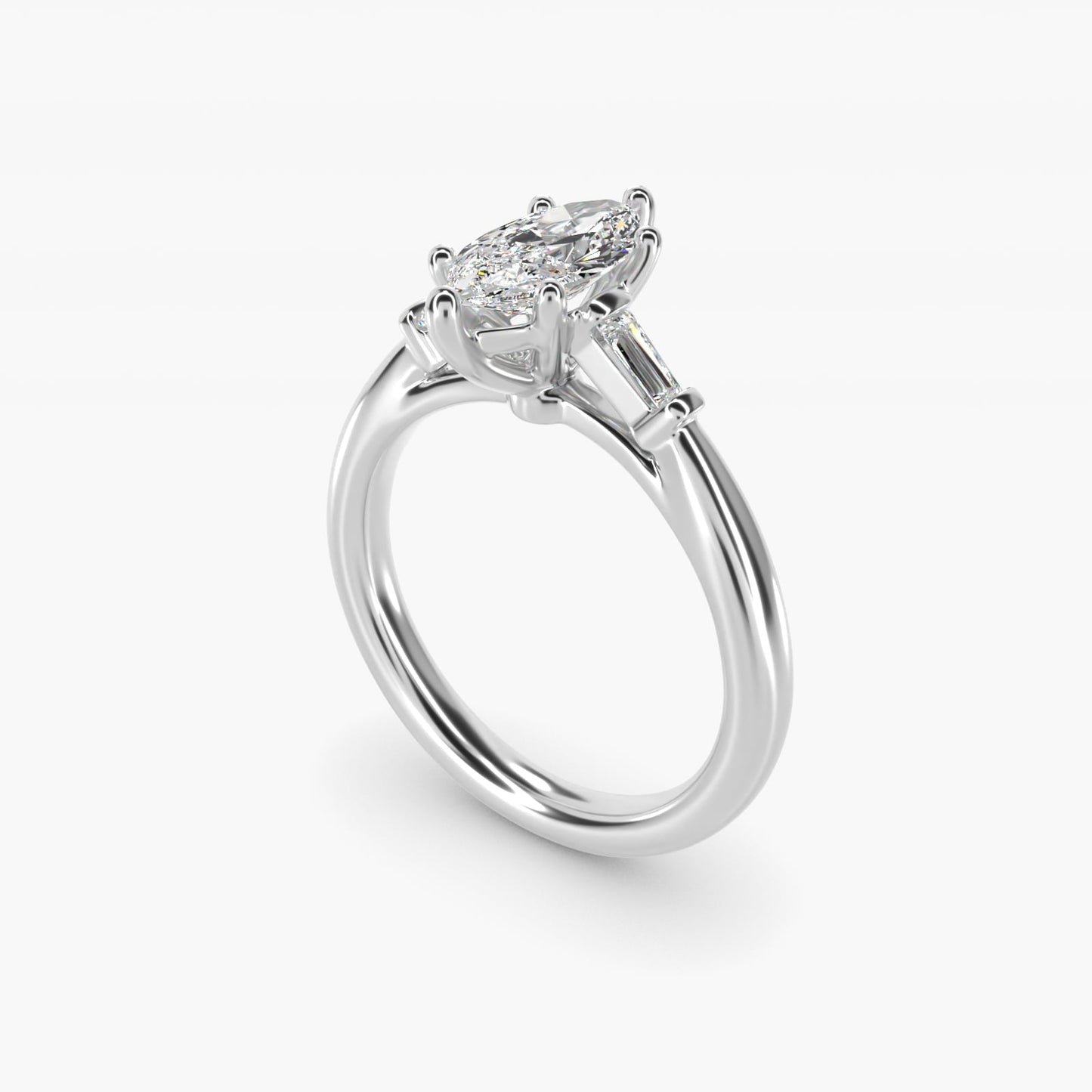 Tapered Baguette Diamond Engagement Ring in Platinum (1/6 ct. tw.) - Marquise Center