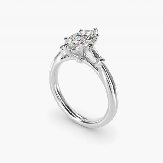 Tapered Baguette Diamond Engagement Ring in Platinum (1/6 ct. tw.) - Marquise Center