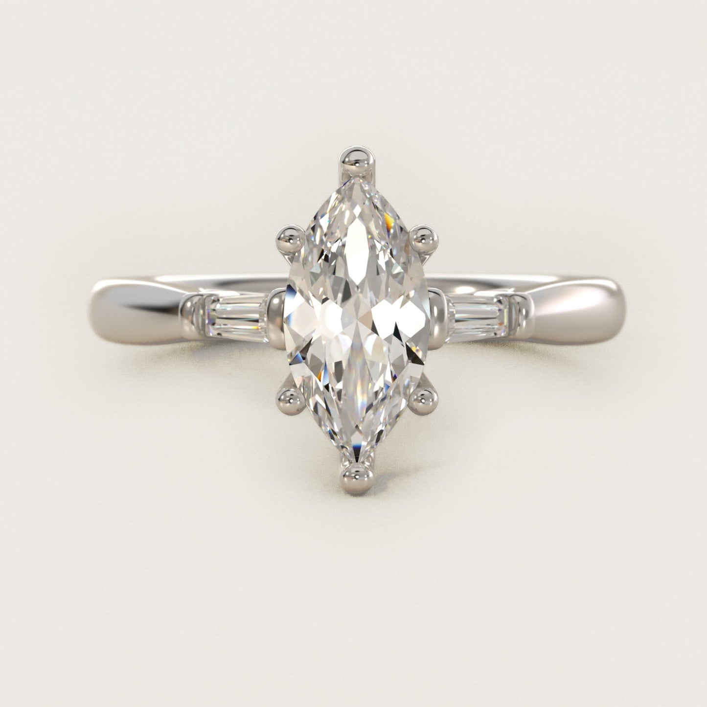 Tapered Baguette Diamond Engagement Ring in Platinum (1/6 ct. tw.) - Marquise Center