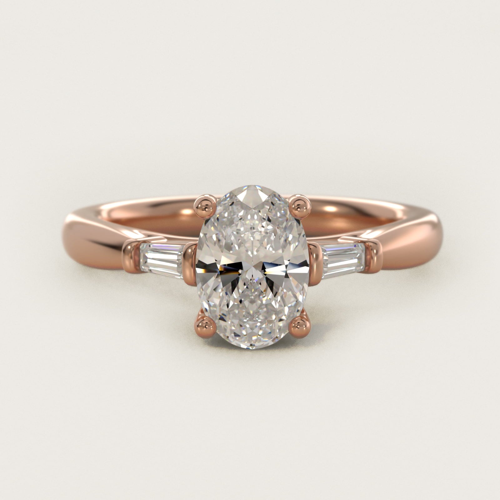 Tapered Baguette Diamond Engagement Ring in 14k Rose Gold (1/6 ct. tw.) - Oval Center
