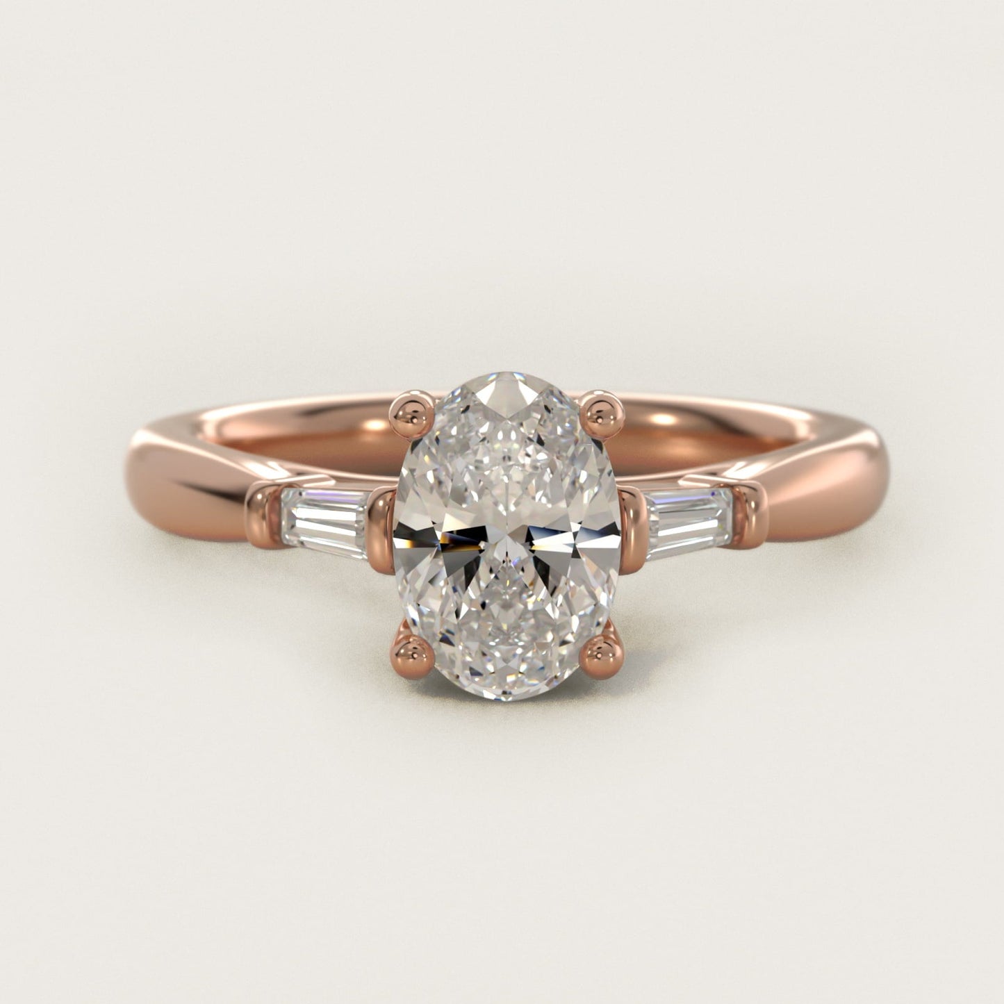 Tapered Baguette Diamond Engagement Ring in 18k Rose Gold (1/6 ct. tw.) - Oval Center