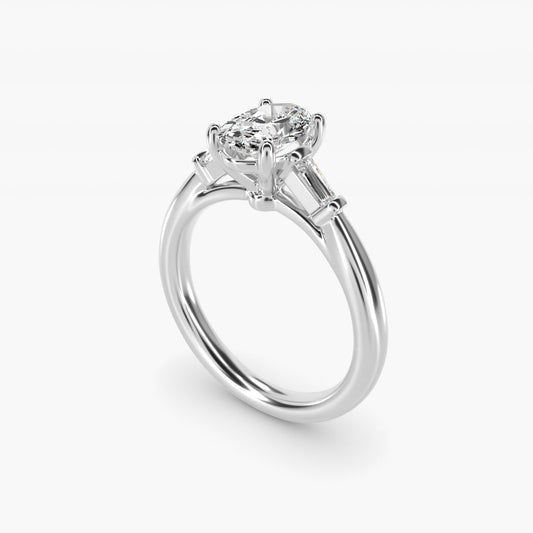 Tapered Baguette Diamond Engagement Ring in 14k White Gold (1/6 ct. tw.) - Oval Center