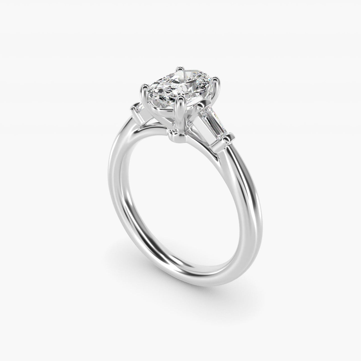 Tapered Baguette Diamond Engagement Ring in 18k White Gold (1/6 ct. tw.) - Oval Center