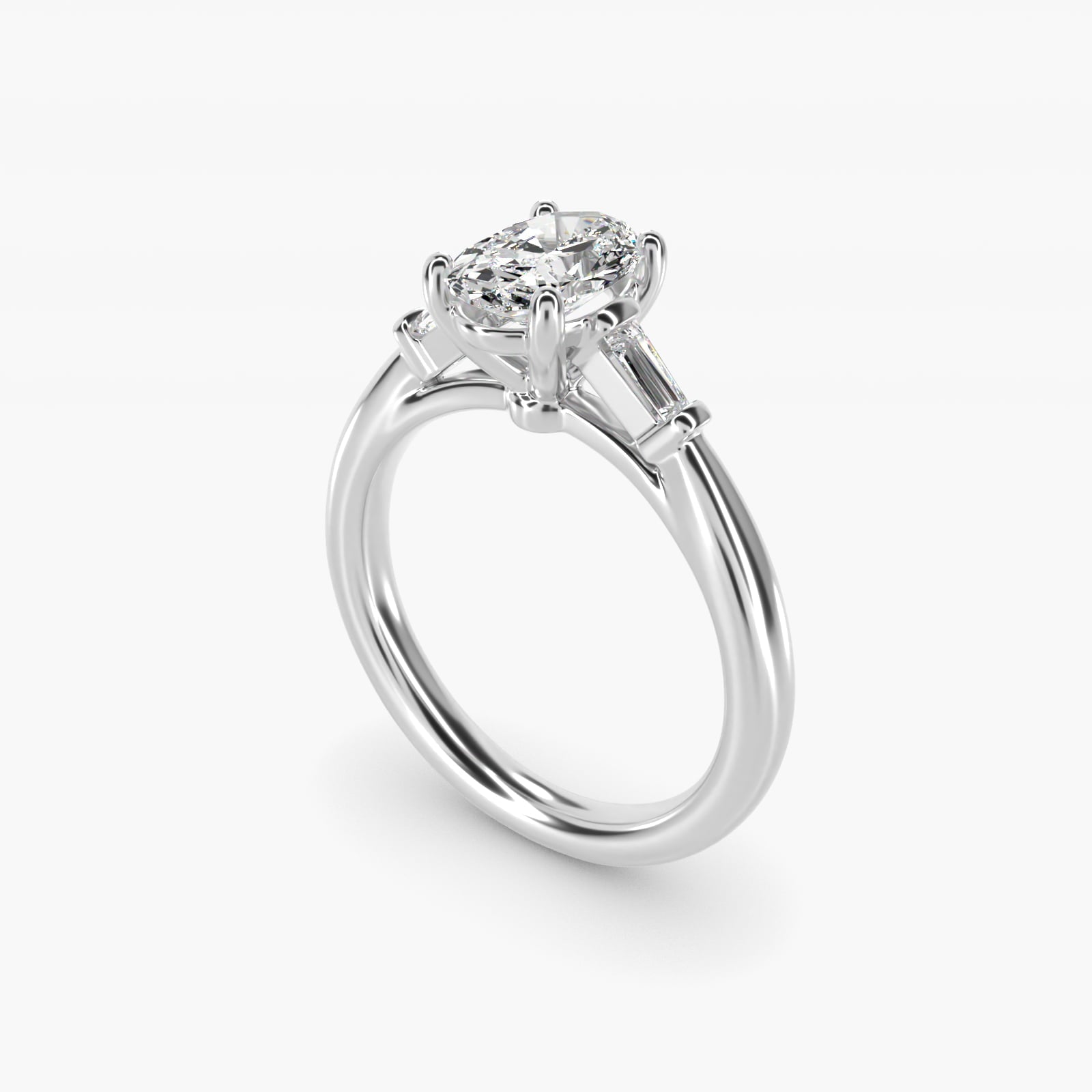 Tapered Baguette Diamond Engagement Ring in 18k White Gold (1/6 ct. tw.) - Oval Center