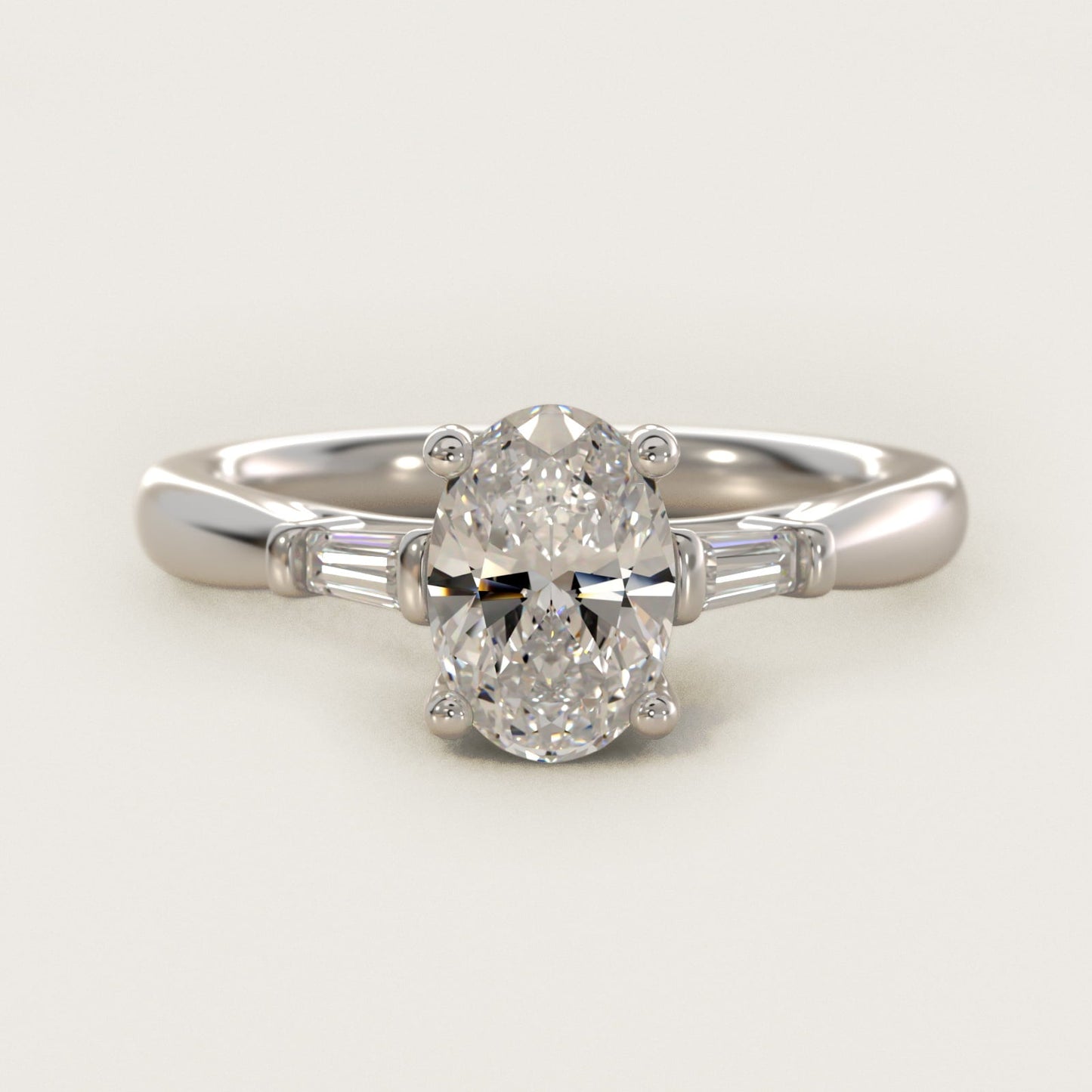 Tapered Baguette Diamond Engagement Ring in 18k White Gold (1/6 ct. tw.) - Oval Center