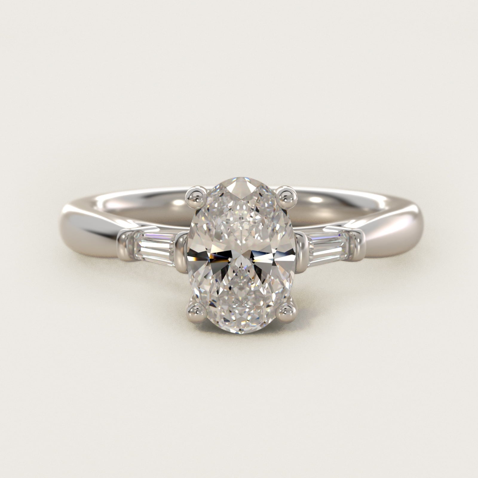 Tapered Baguette Diamond Engagement Ring in Platinum (1/6 ct. tw.) - Oval Center