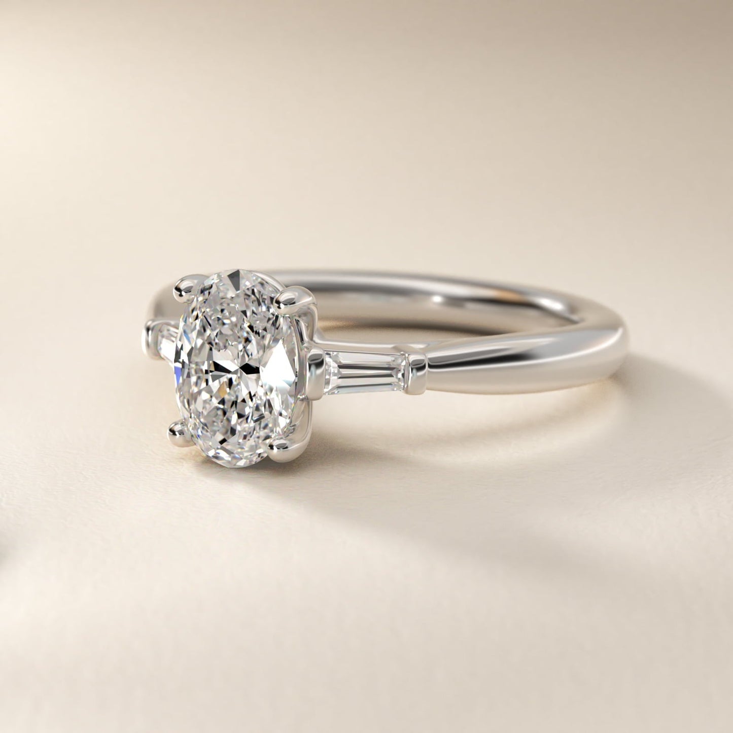 Tapered Baguette Diamond Engagement Ring in Platinum (1/6 ct. tw.) - Oval Center