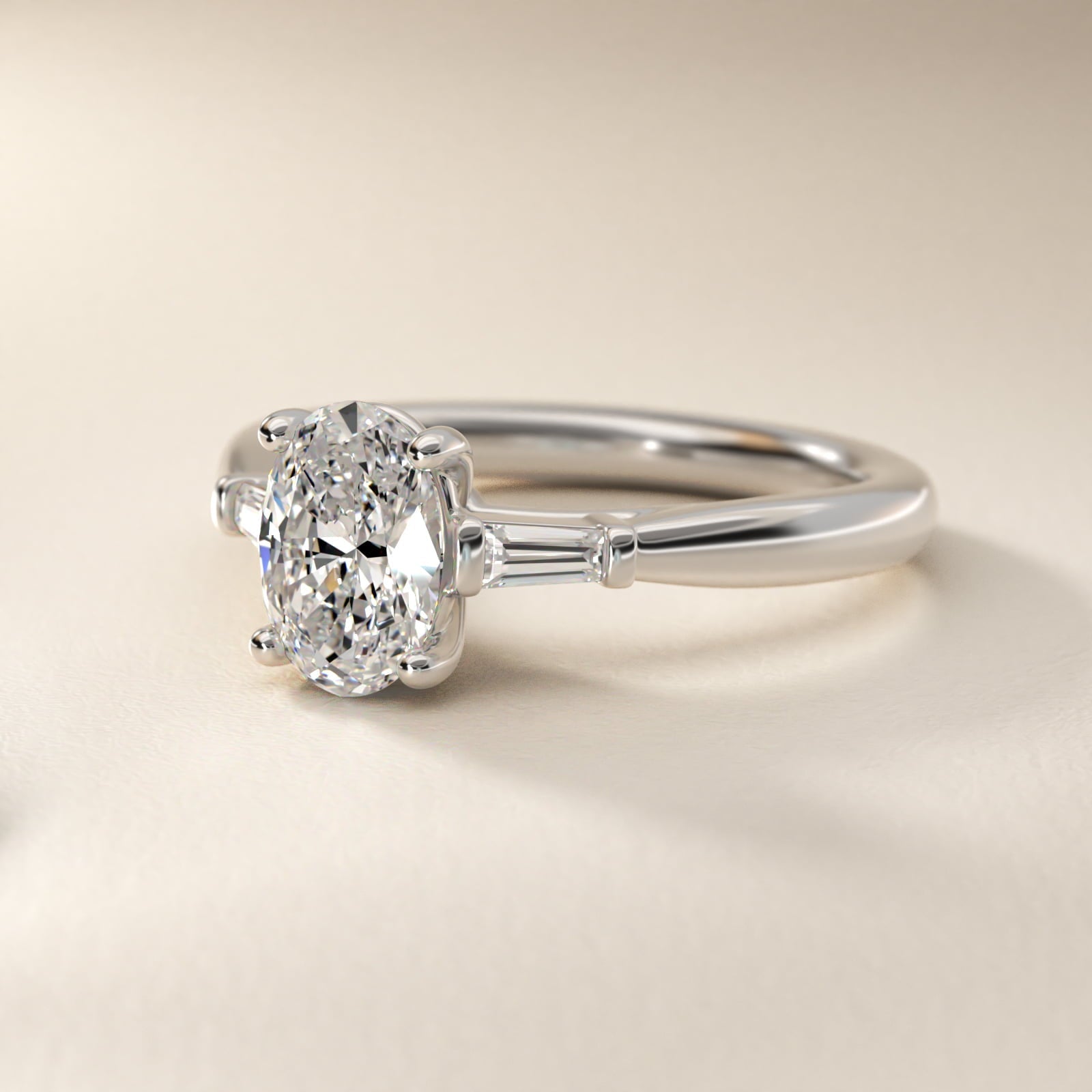 Tapered Baguette Diamond Engagement Ring in Platinum (1/6 ct. tw.) - Oval Center