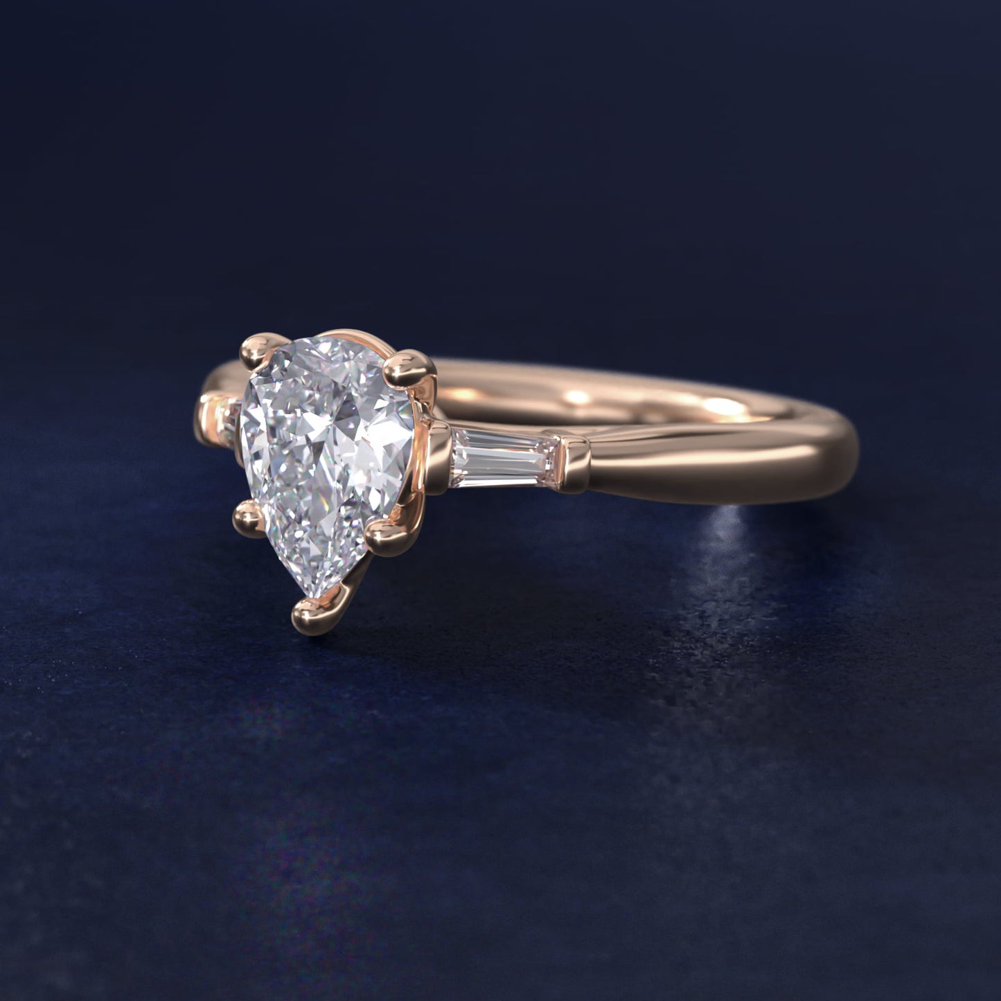 Tapered Baguette Diamond Engagement Ring in 14k Rose Gold (1/6 ct. tw.) - Pear Center