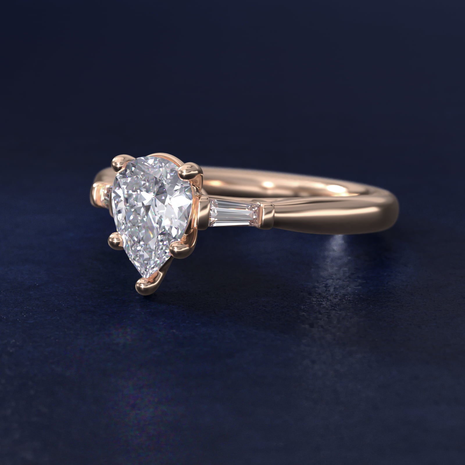 Tapered Baguette Diamond Engagement Ring in 14k Rose Gold (1/6 ct. tw.) - Pear Center