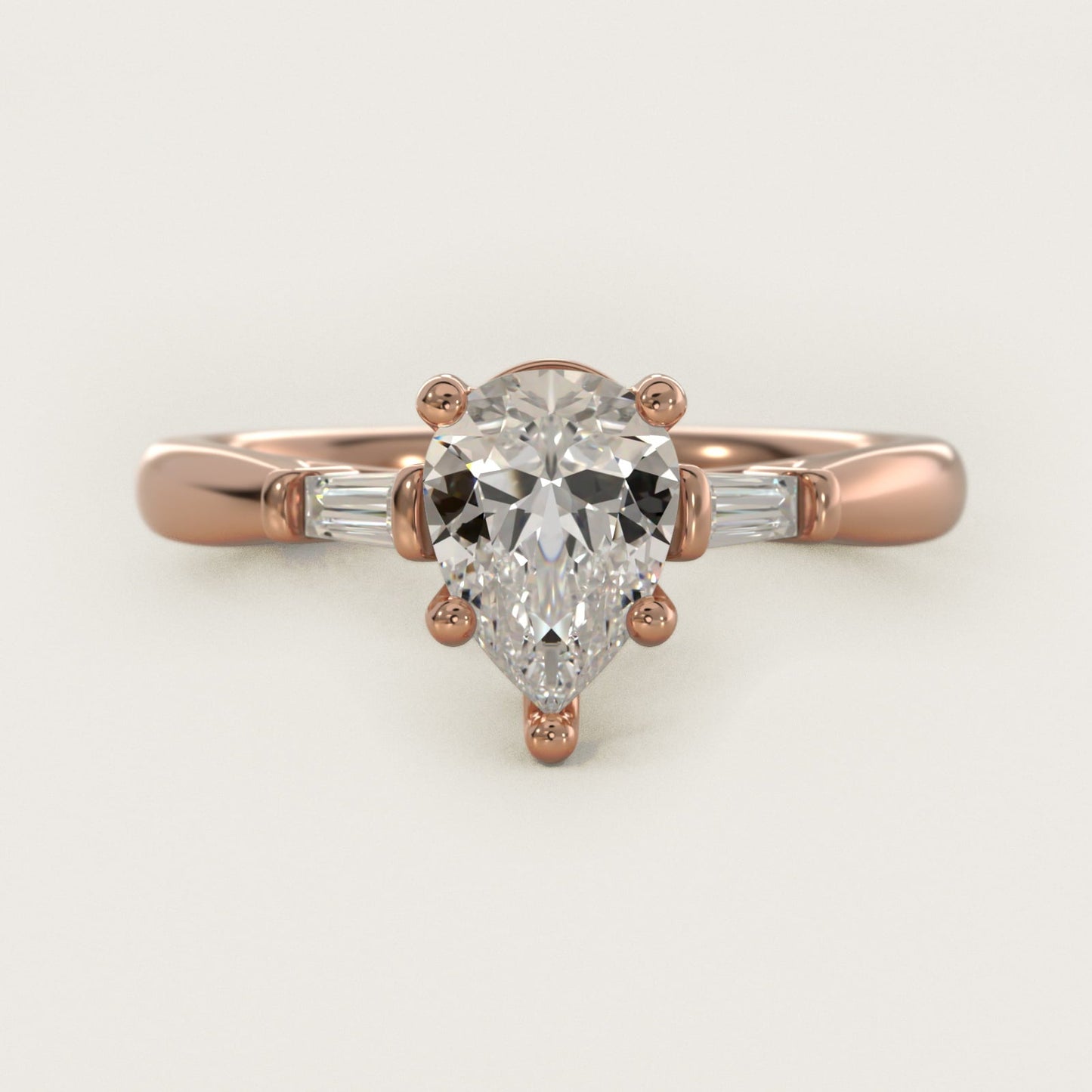 Tapered Baguette Diamond Engagement Ring in 18k Rose Gold (1/6 ct. tw.) - Pear Center