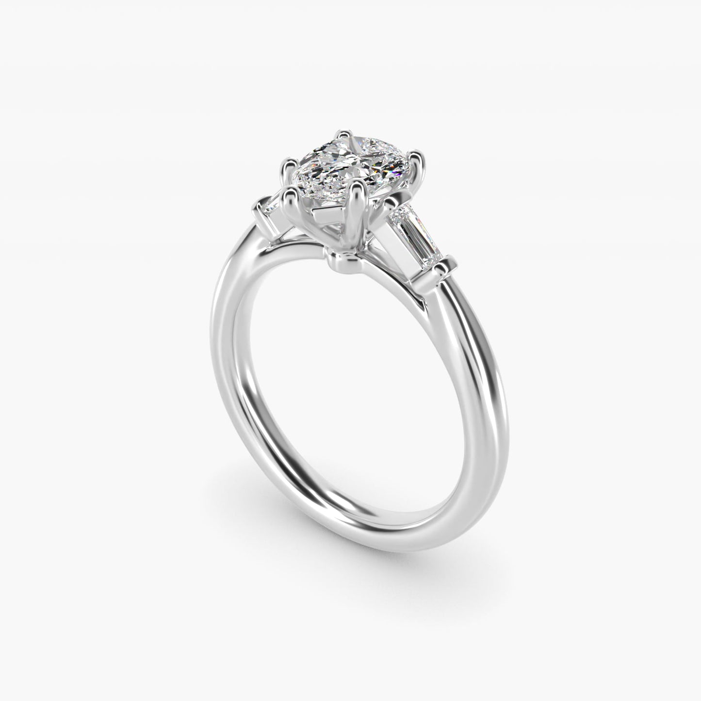Tapered Baguette Diamond Engagement Ring in 14k White Gold (1/6 ct. tw.) - Pear Center