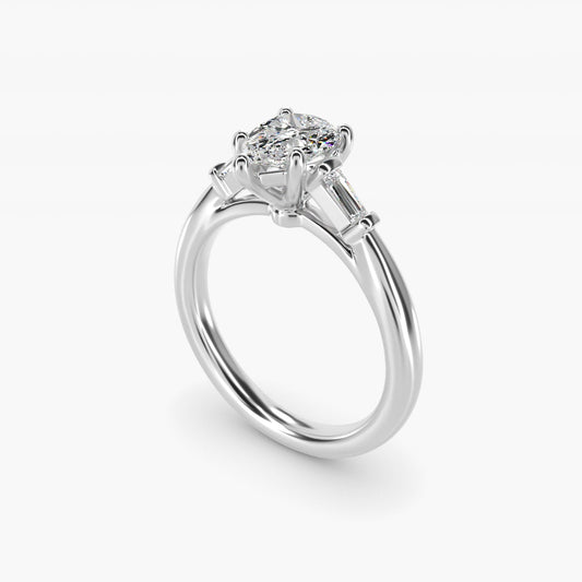 Tapered Baguette Diamond Engagement Ring in 18k White Gold (1/6 ct. tw.) - Pear Center