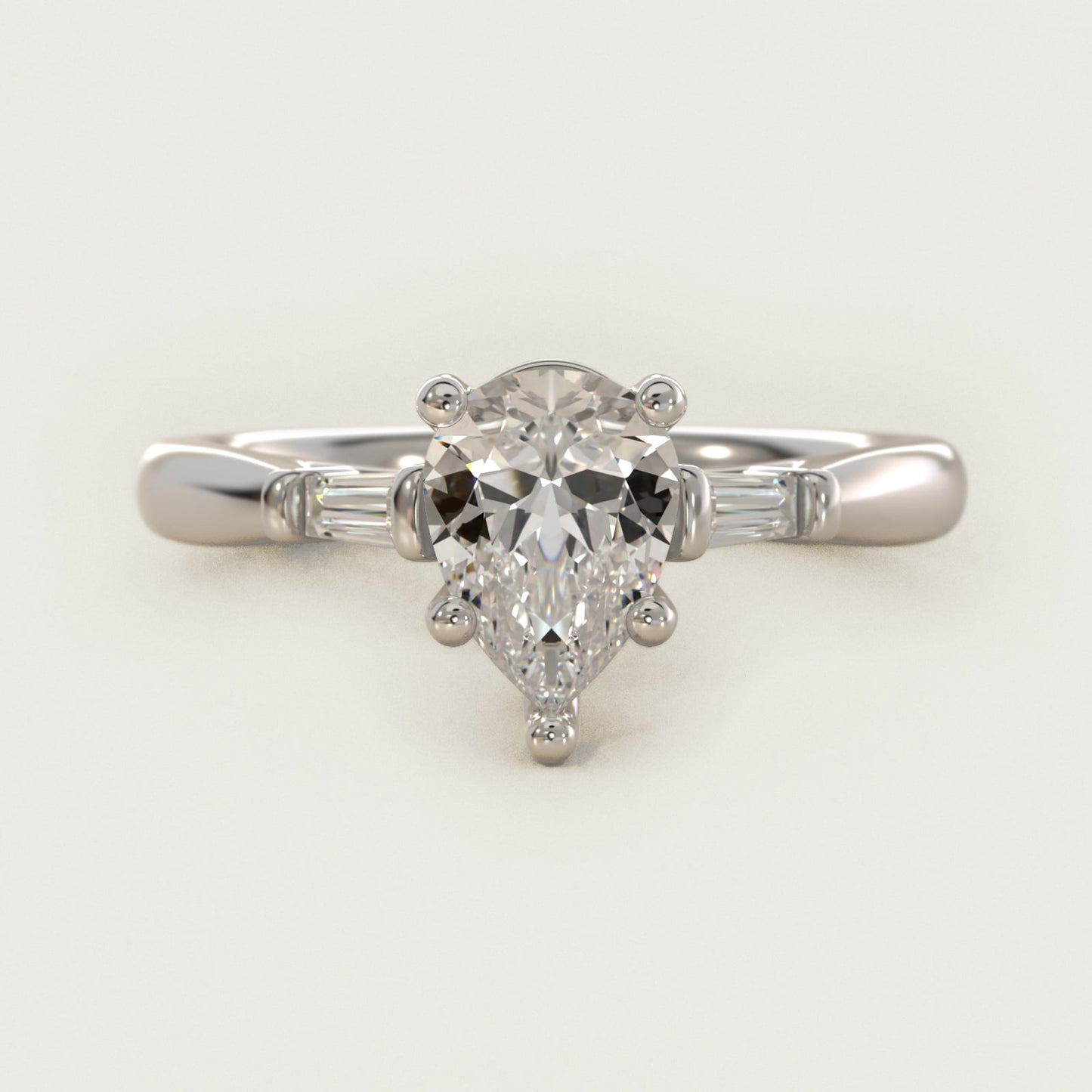 Tapered Baguette Diamond Engagement Ring in 14k White Gold (1/6 ct. tw.) - Pear Center