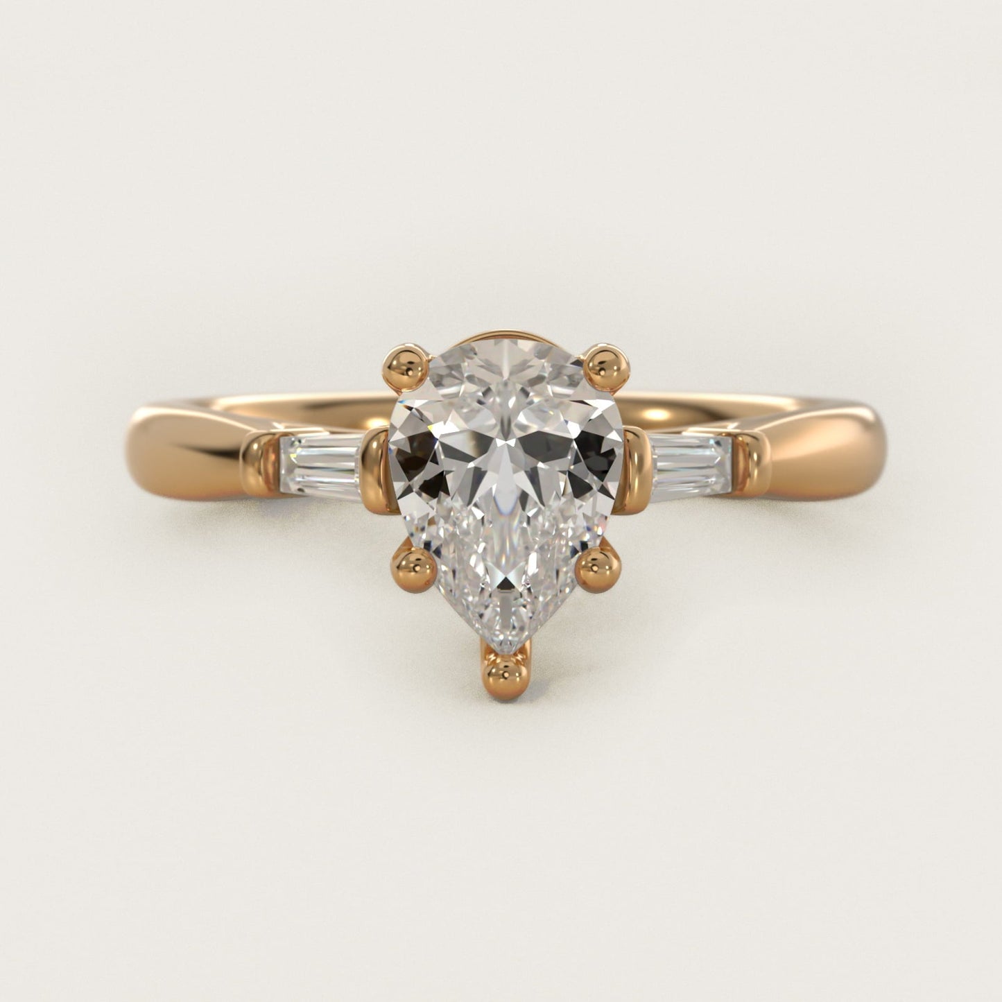 Tapered Baguette Diamond Engagement Ring in 18k Yellow Gold (1/6 ct. tw.) - Pear Center