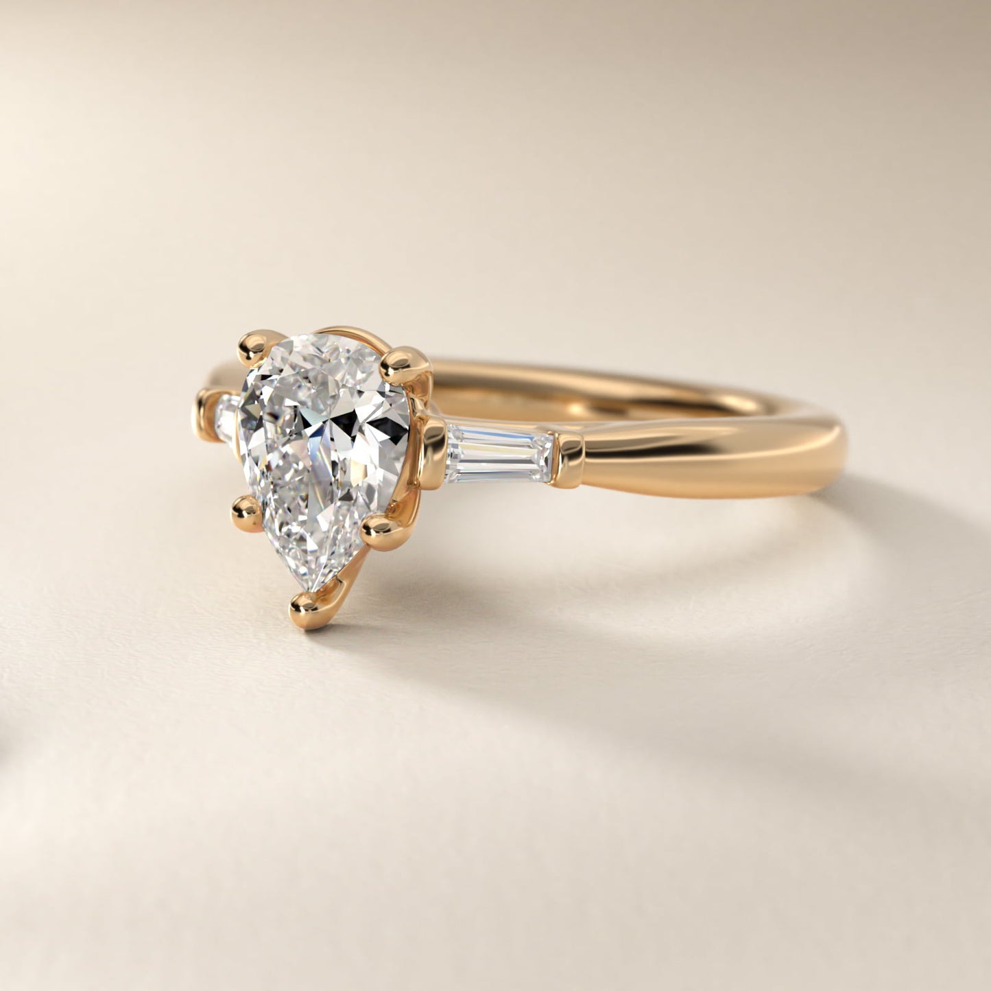 Tapered Baguette Diamond Engagement Ring in 14k Yellow Gold (1/6 ct. tw.) - Pear Center