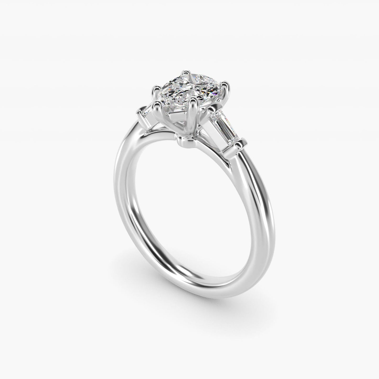 Tapered Baguette Diamond Engagement Ring in Platinum (1/6 ct. tw.) - Pear Center