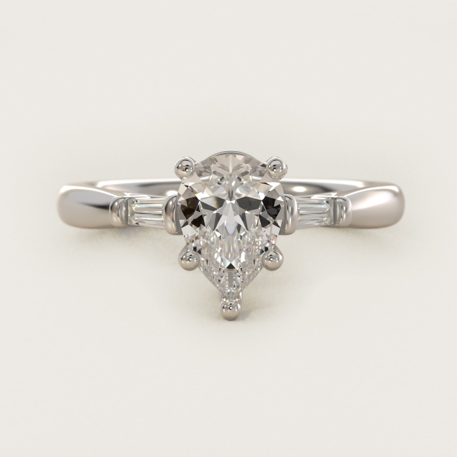 Tapered Baguette Diamond Engagement Ring in Platinum (1/6 ct. tw.) - Pear Center