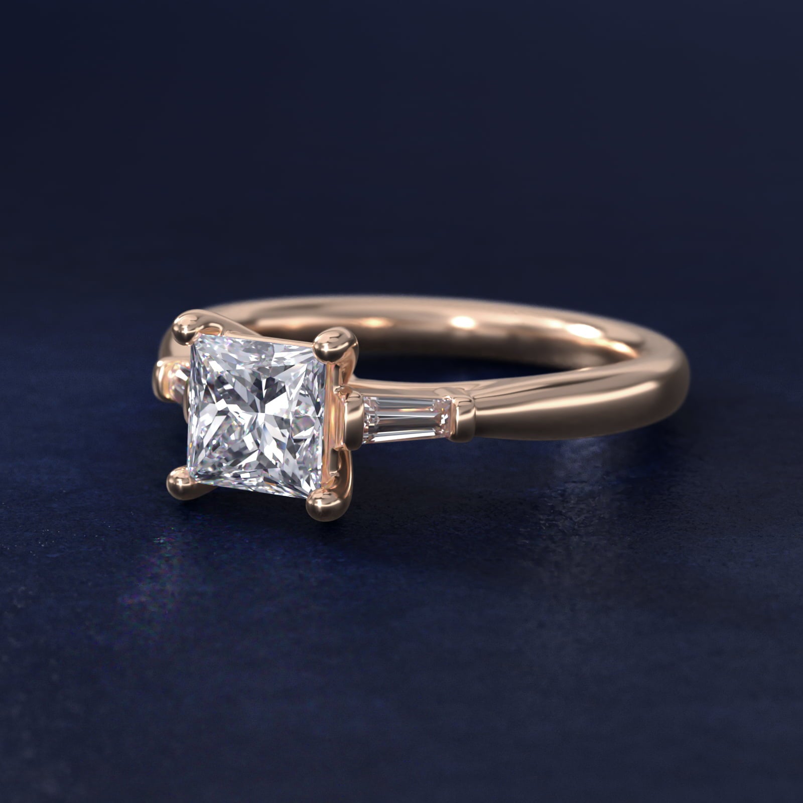 Tapered Baguette Diamond Engagement Ring in 14k Rose Gold (1/6 ct. tw.) - Princess Center