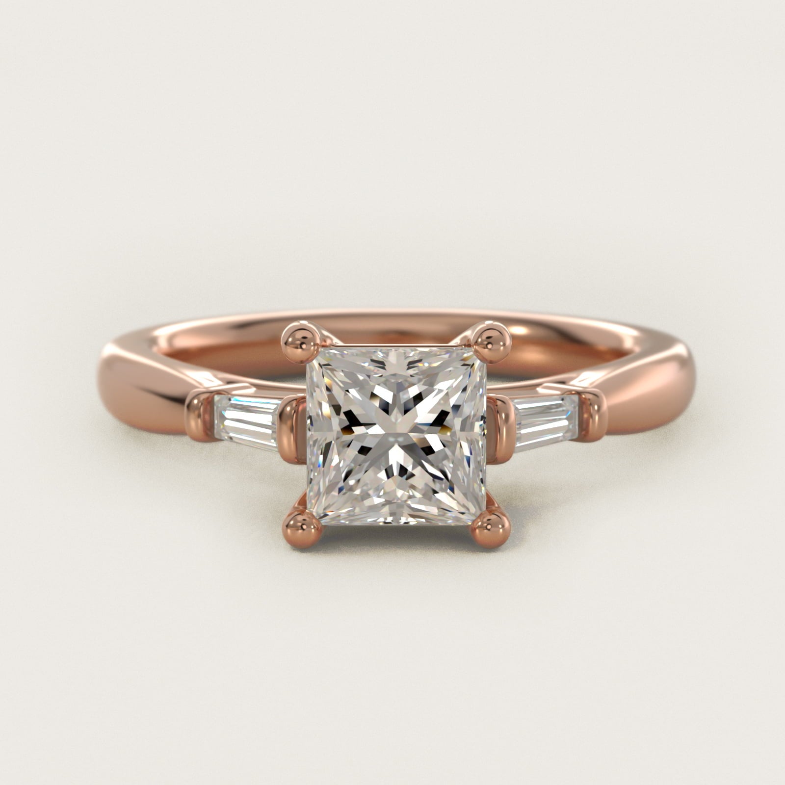Tapered Baguette Diamond Engagement Ring in 14k Rose Gold (1/6 ct. tw.) - Princess Center