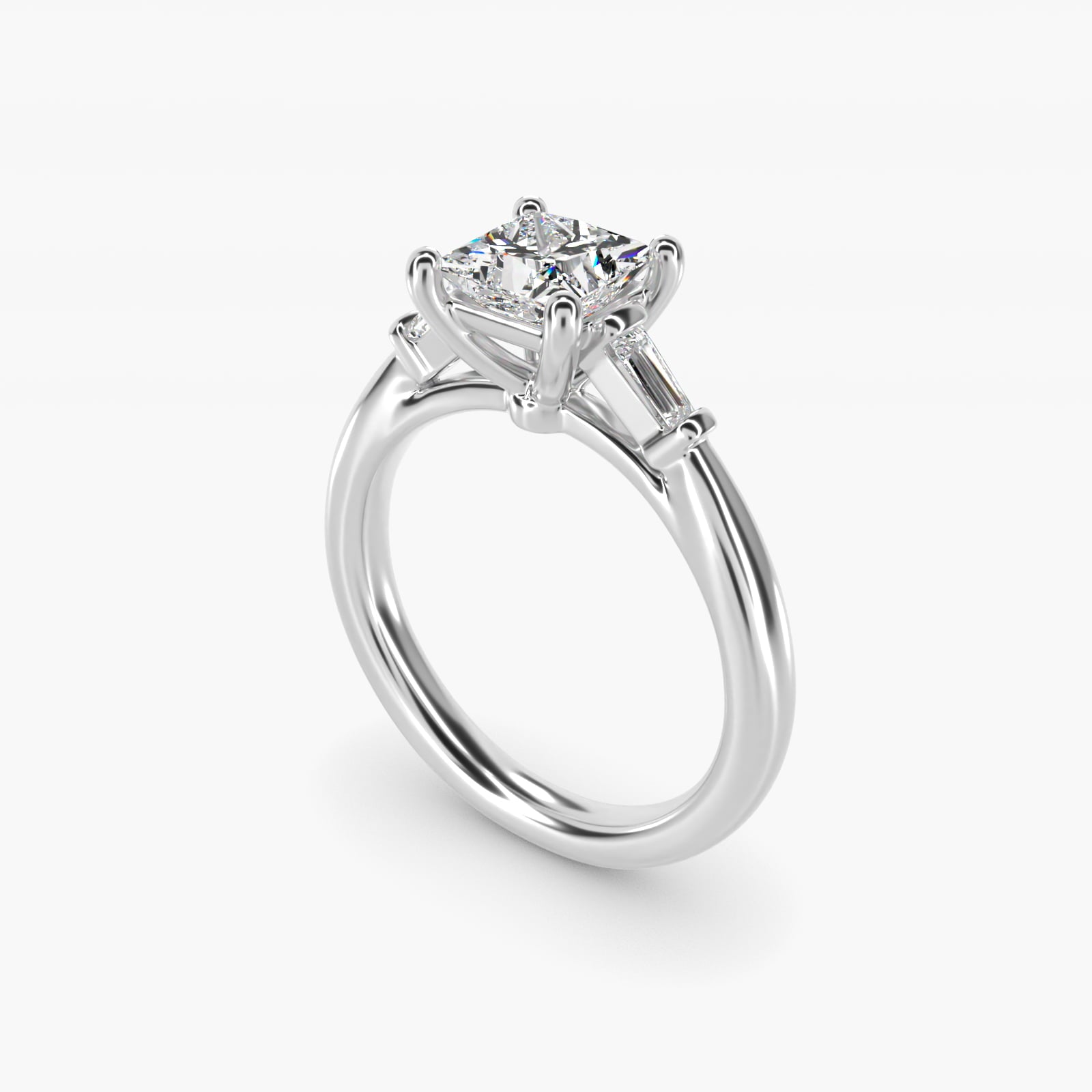 Tapered Baguette Diamond Engagement Ring in 14k White Gold (1/6 ct. tw.) - Princess Center