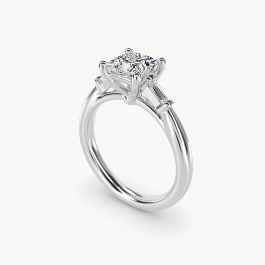 Tapered Baguette Diamond Engagement Ring in 18k White Gold (1/6 ct. tw.) - Princess Center