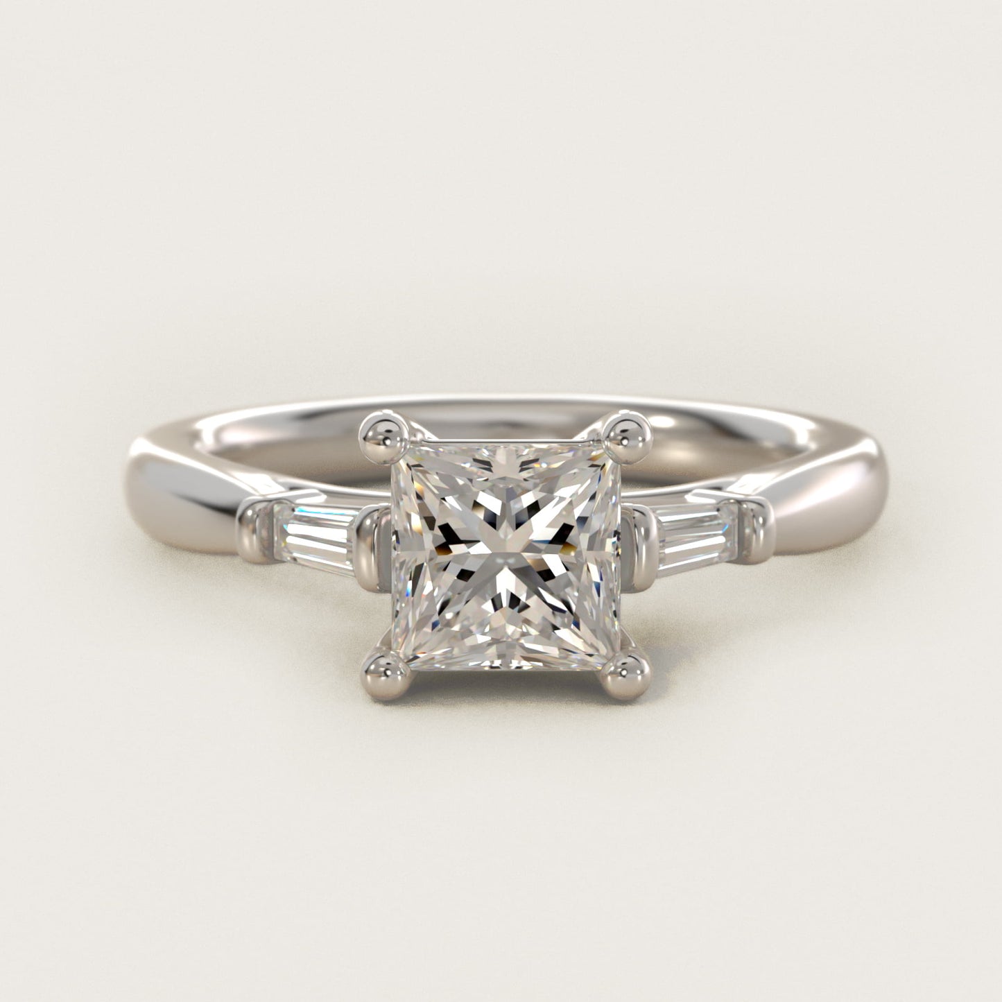 Tapered Baguette Diamond Engagement Ring in 14k White Gold (1/6 ct. tw.) - Princess Center