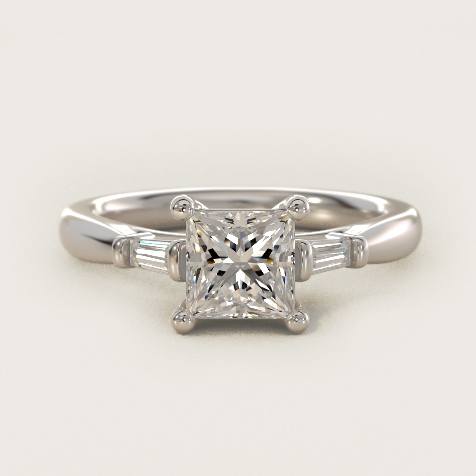 Tapered Baguette Diamond Engagement Ring in 14k White Gold (1/6 ct. tw.) - Princess Center