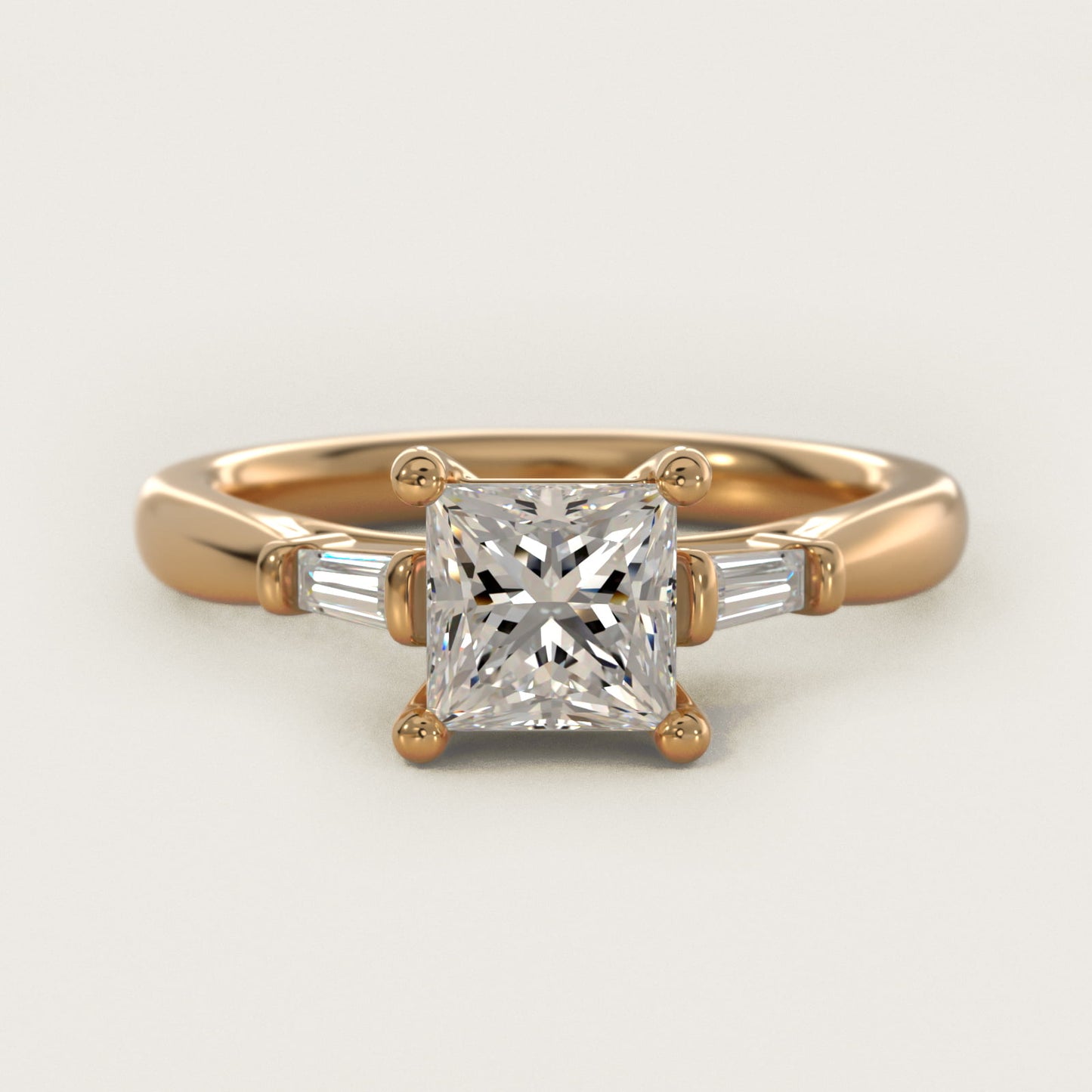 Tapered Baguette Diamond Engagement Ring in 14k Yellow Gold (1/6 ct. tw.) - Princess Center