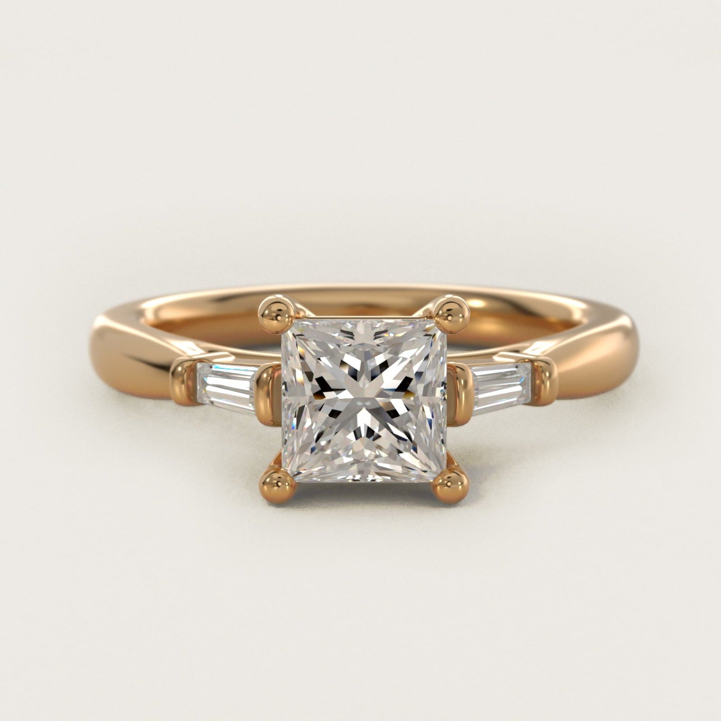 Tapered Baguette Diamond Engagement Ring in 18k Yellow Gold (1/6 ct. tw.) - Princess Center