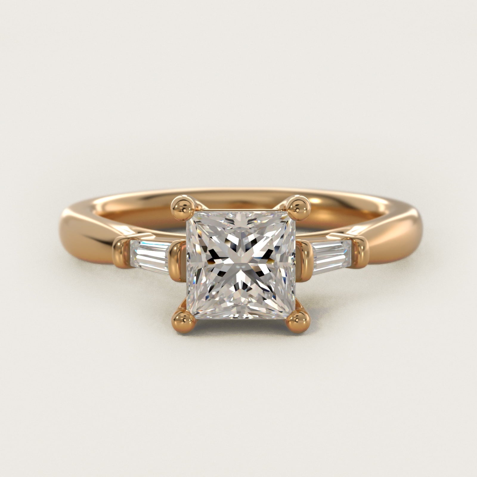 Tapered Baguette Diamond Engagement Ring in 18k Yellow Gold (1/6 ct. tw.) - Princess Center