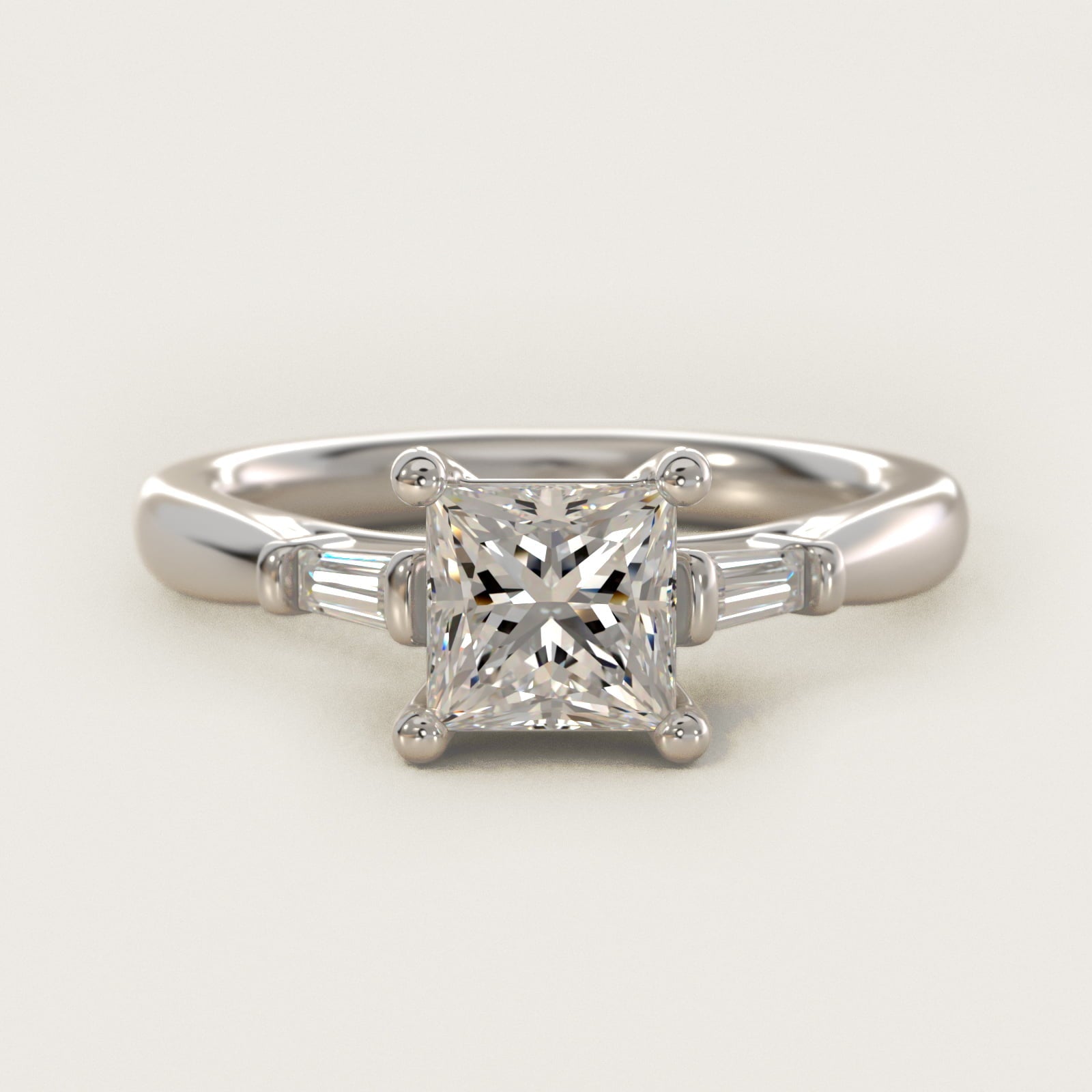 Tapered Baguette Diamond Engagement Ring in Platinum (1/6 ct. tw.) - Princess Center