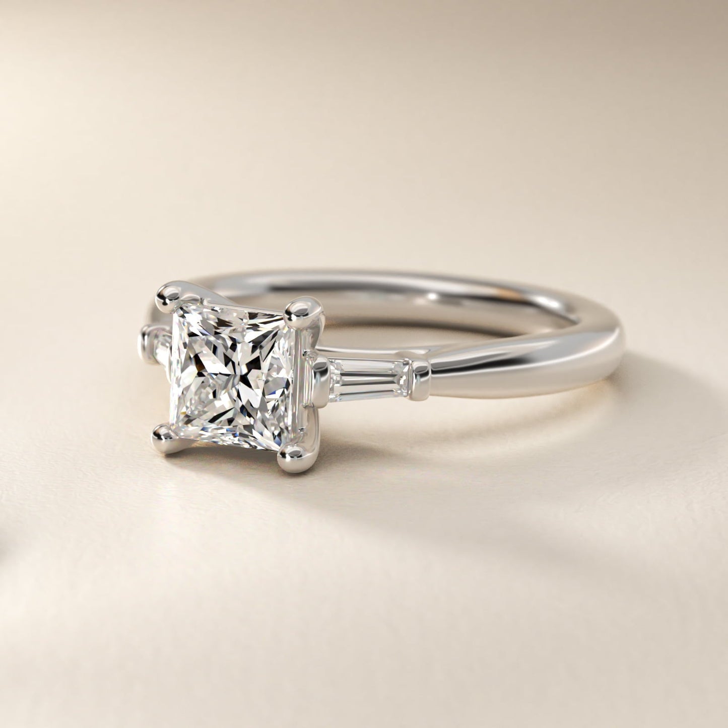 Tapered Baguette Diamond Engagement Ring in Platinum (1/6 ct. tw.) - Princess Center