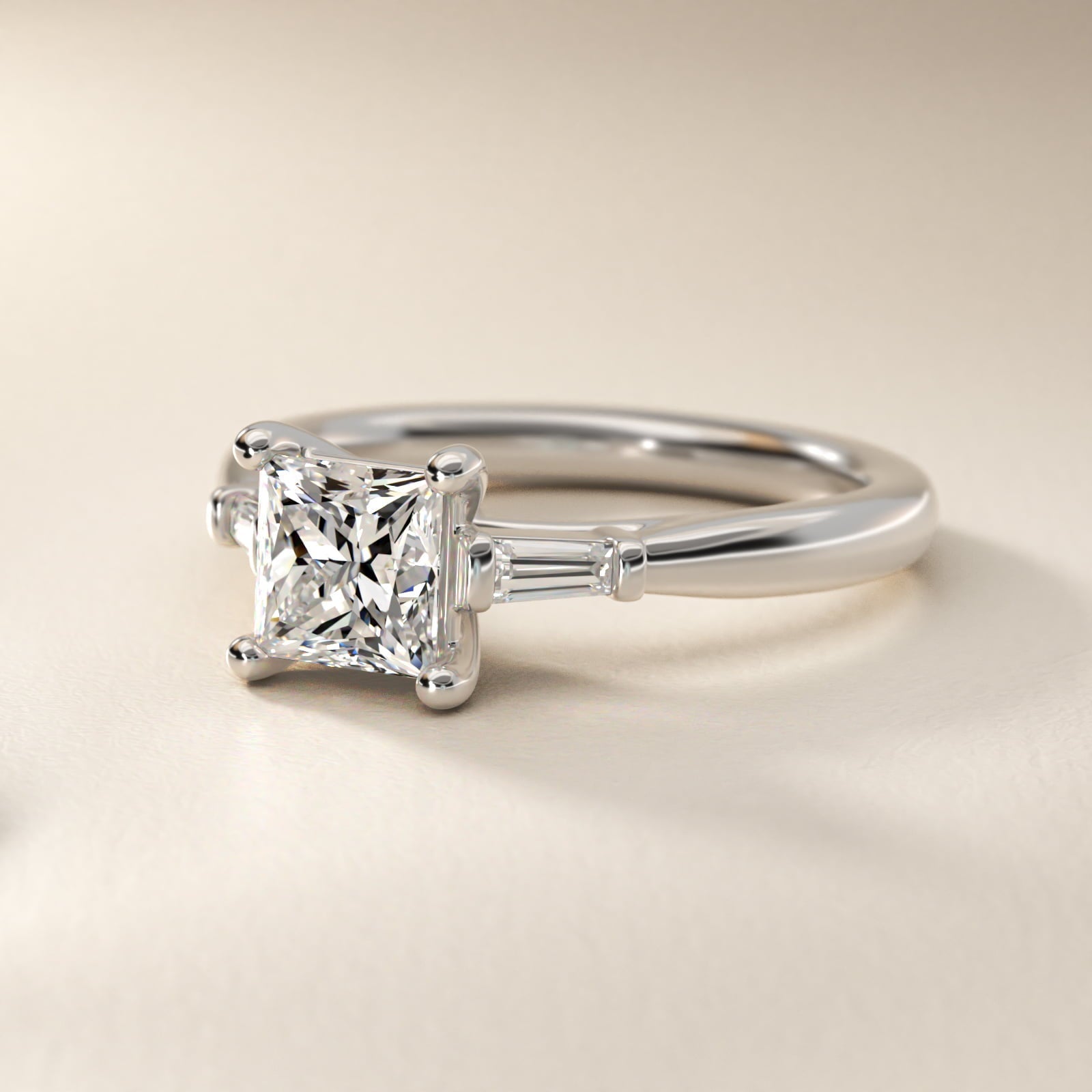 Tapered Baguette Diamond Engagement Ring in Platinum (1/6 ct. tw.) - Princess Center