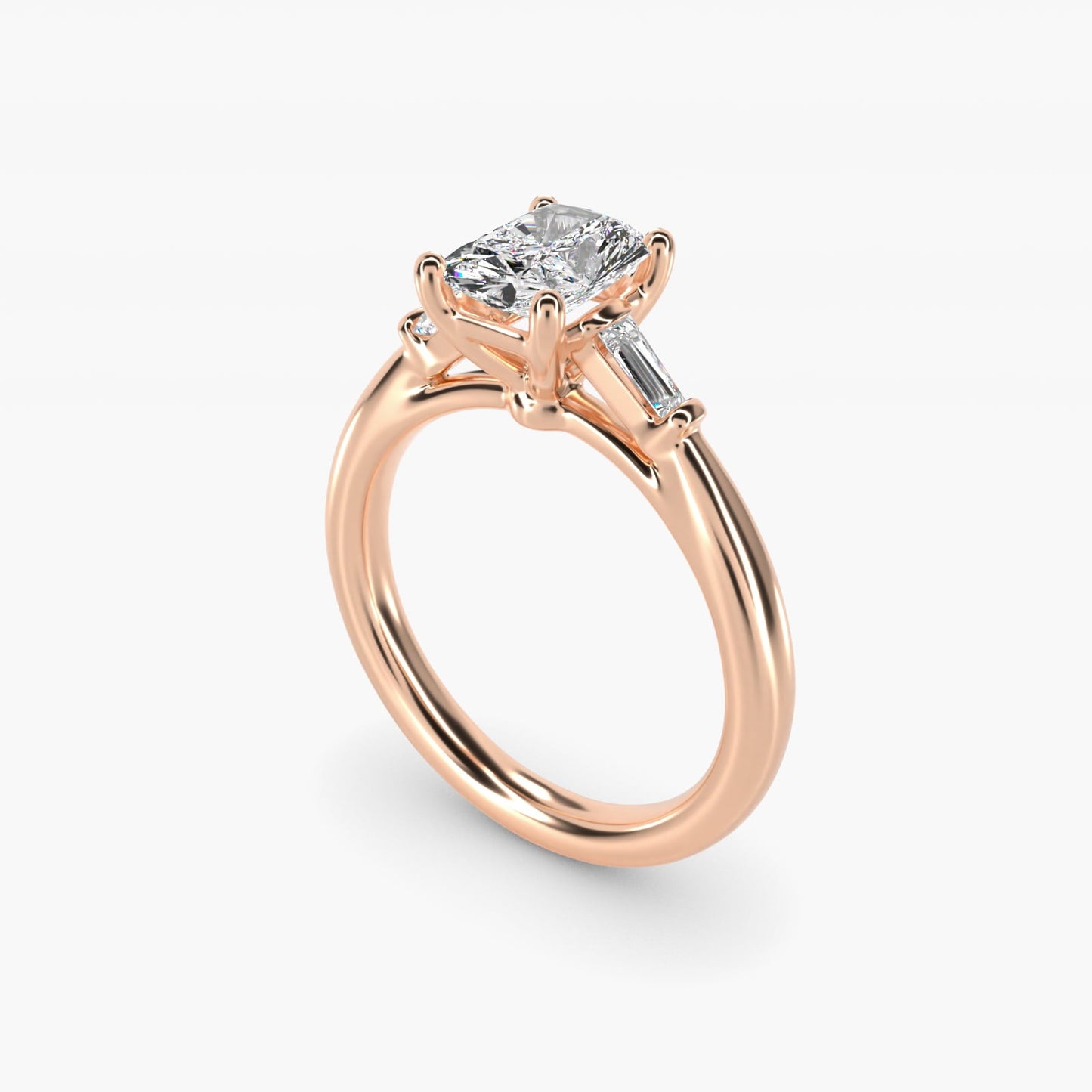 Tapered Baguette Diamond Engagement Ring in 18k Rose Gold (1/6 ct. tw.) - Radiant Center