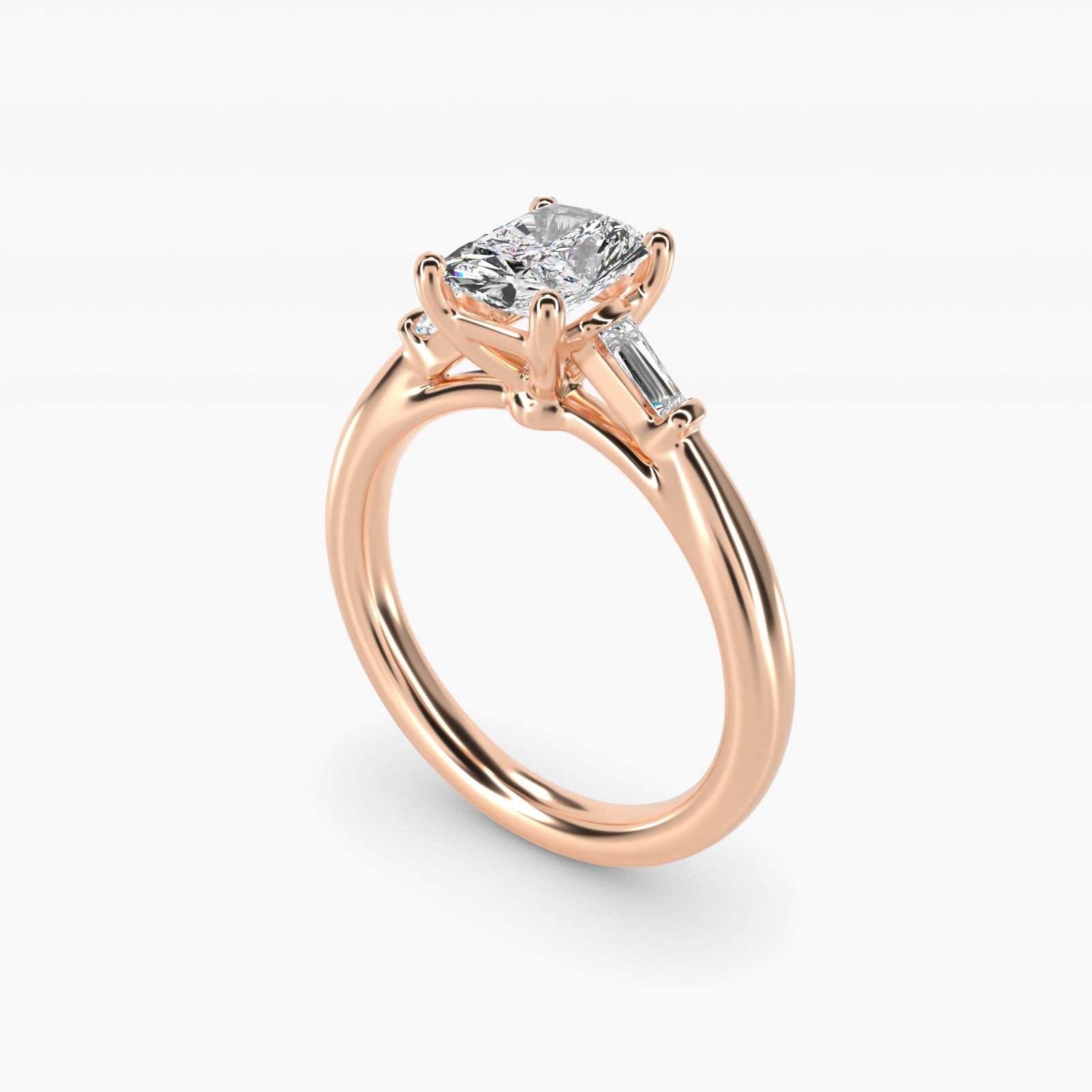 Tapered Baguette Diamond Engagement Ring in 18k Rose Gold (1/6 ct. tw.) - Radiant Center