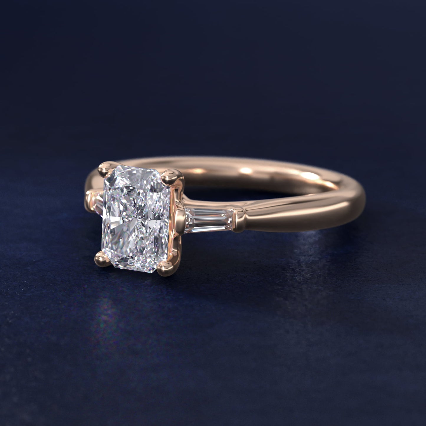 Tapered Baguette Diamond Engagement Ring in 14k Rose Gold (1/6 ct. tw.) - Radiant Center