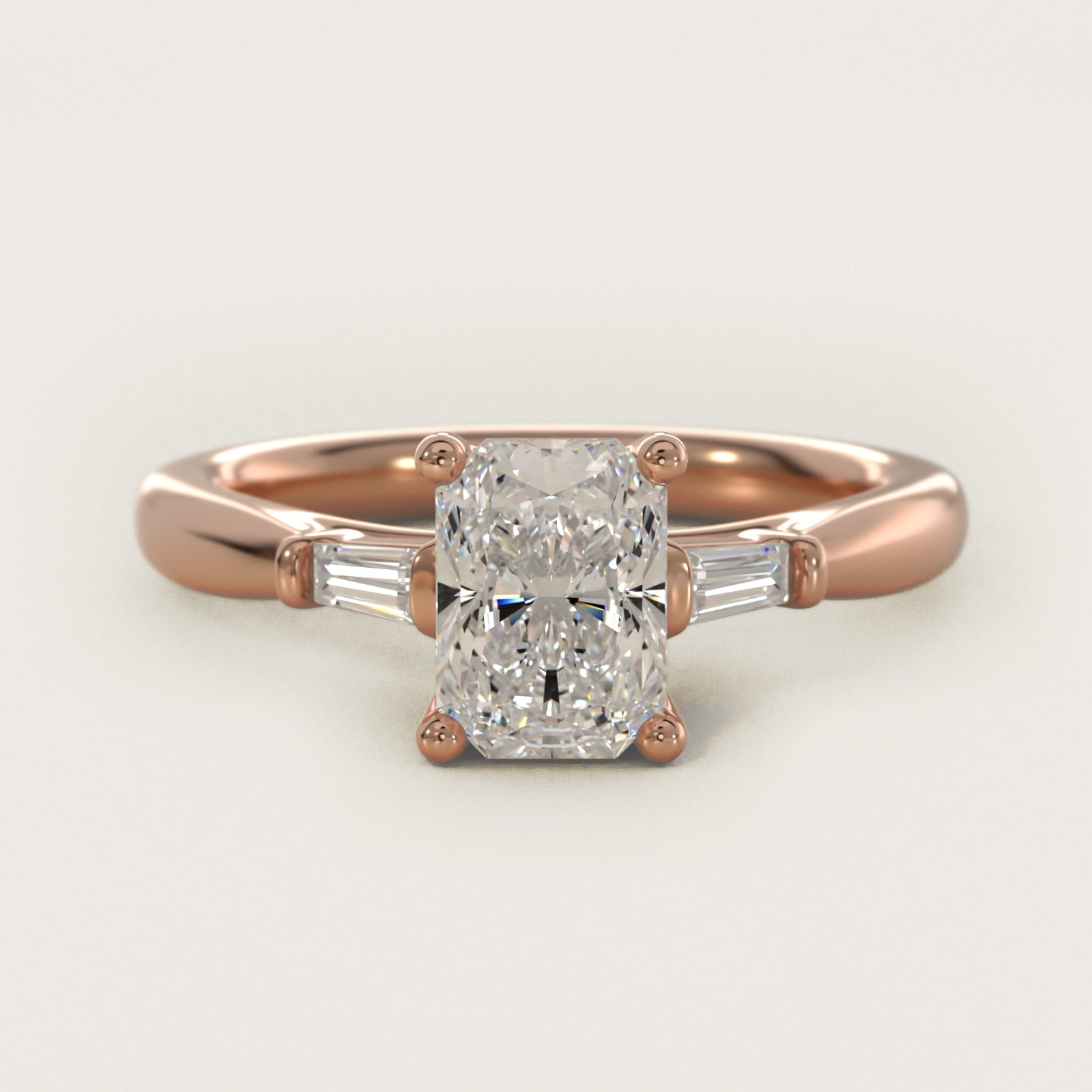 Tapered Baguette Diamond Engagement Ring in 14k Rose Gold (1/6 ct. tw.) - Radiant Center