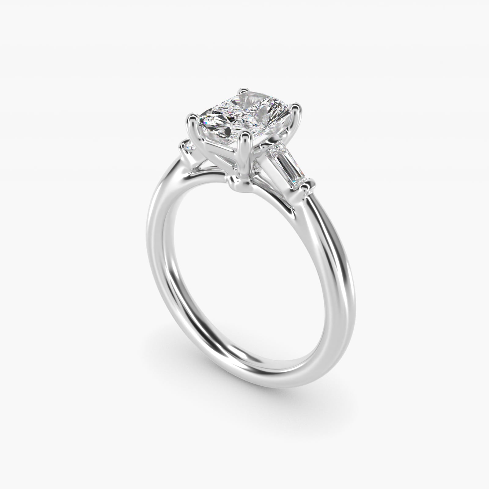 Tapered Baguette Diamond Engagement Ring in 14k White Gold (1/6 ct. tw.) - Radiant Center