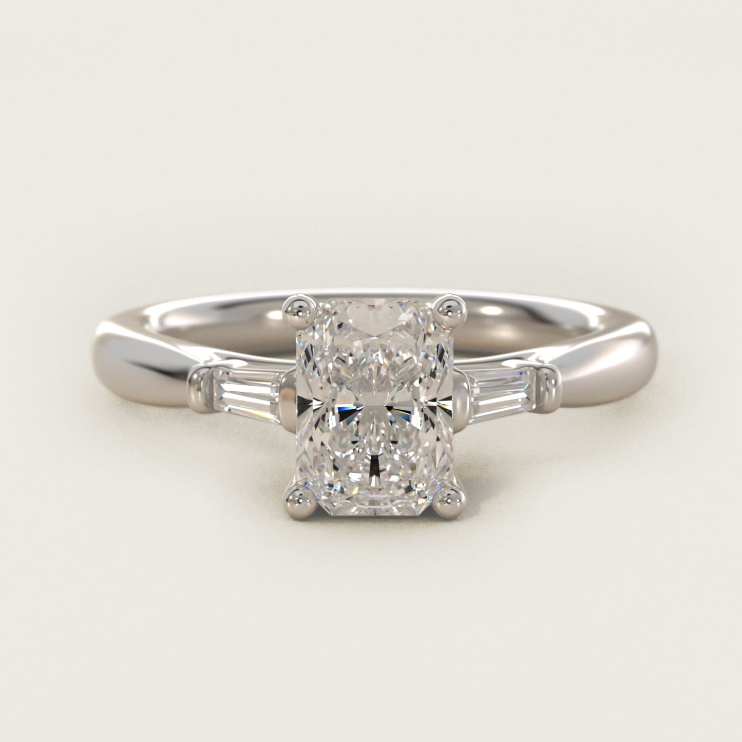 Tapered Baguette Diamond Engagement Ring in 14k White Gold (1/6 ct. tw.) - Radiant Center