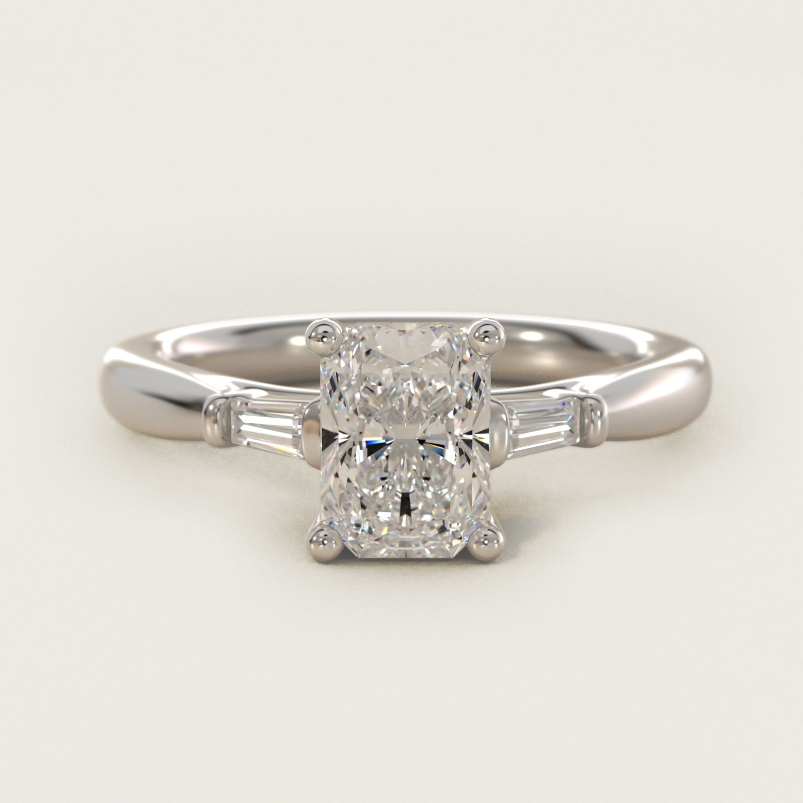 Tapered Baguette Diamond Engagement Ring in 14k White Gold (1/6 ct. tw.) - Radiant Center