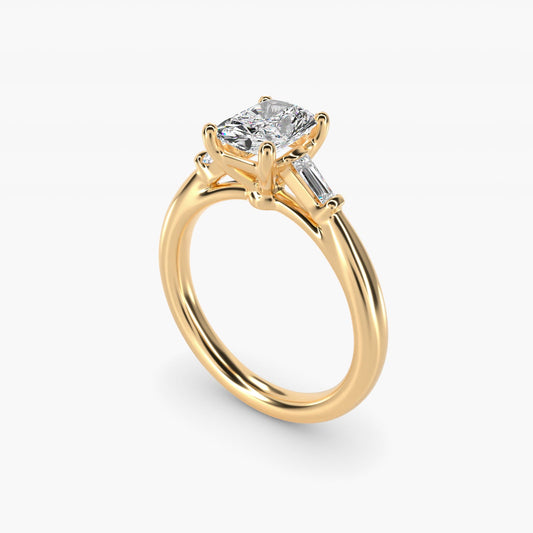 Tapered Baguette Diamond Engagement Ring in 18k Yellow Gold (1/6 ct. tw.) - Radiant Center